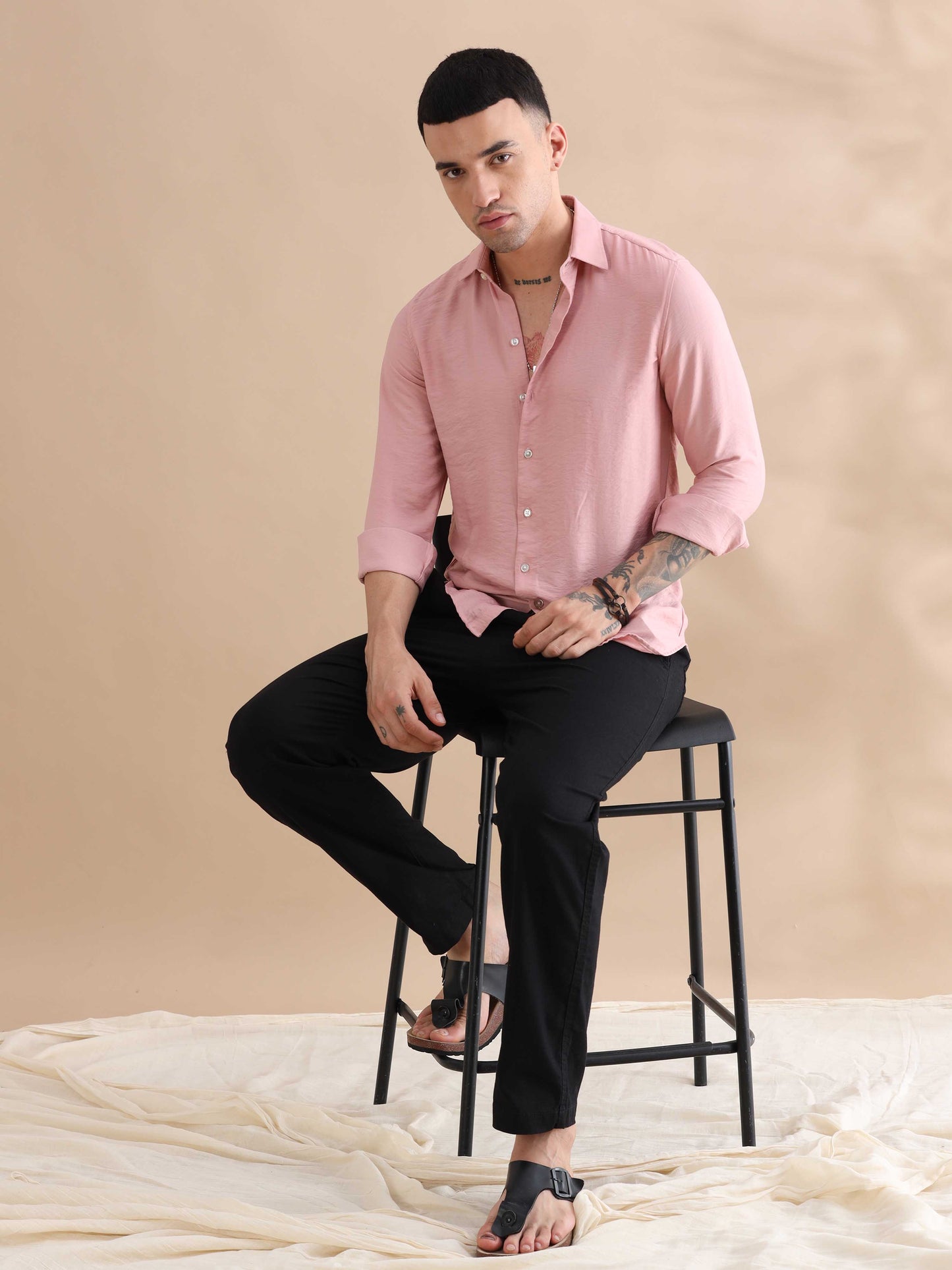 Pink Imported Crush Solid Shirts Mens