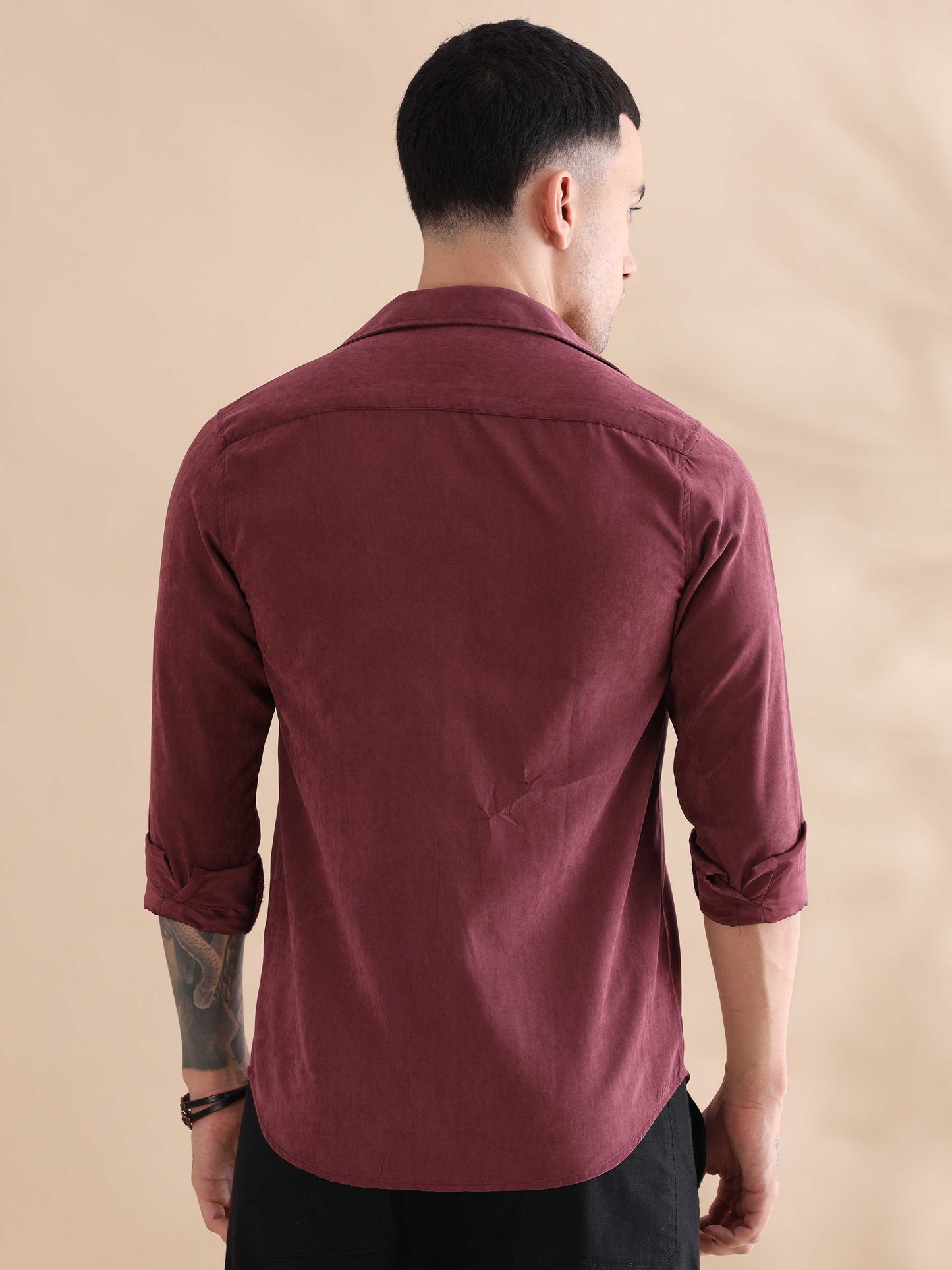 Regular Fit Red Imported Velvet Solid Color Shirts