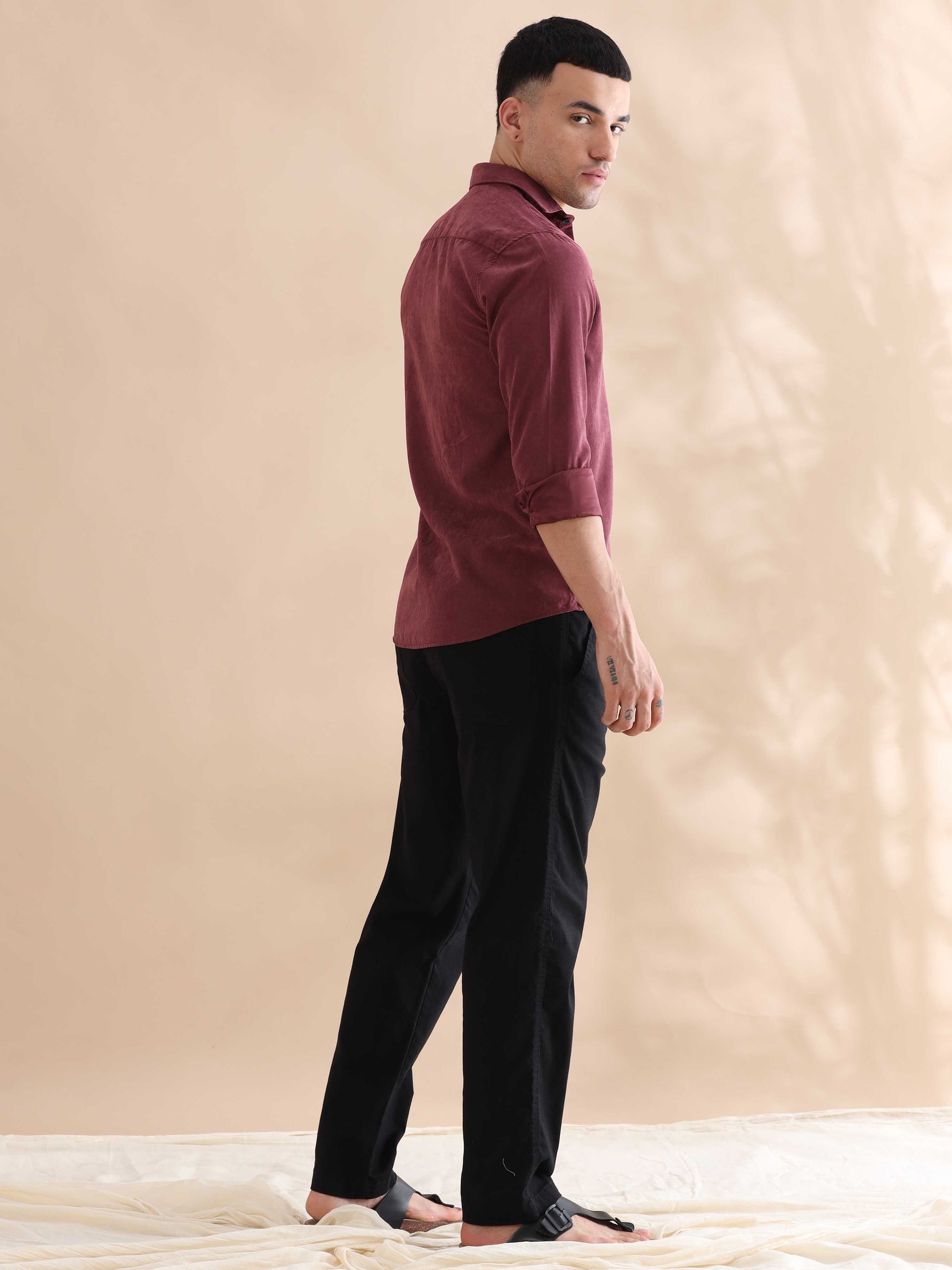 Regular Fit Red Imported Velvet Solid Color Shirts