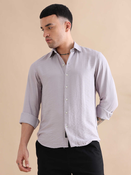 Solid Lavender Imported Crush Shirt for Men