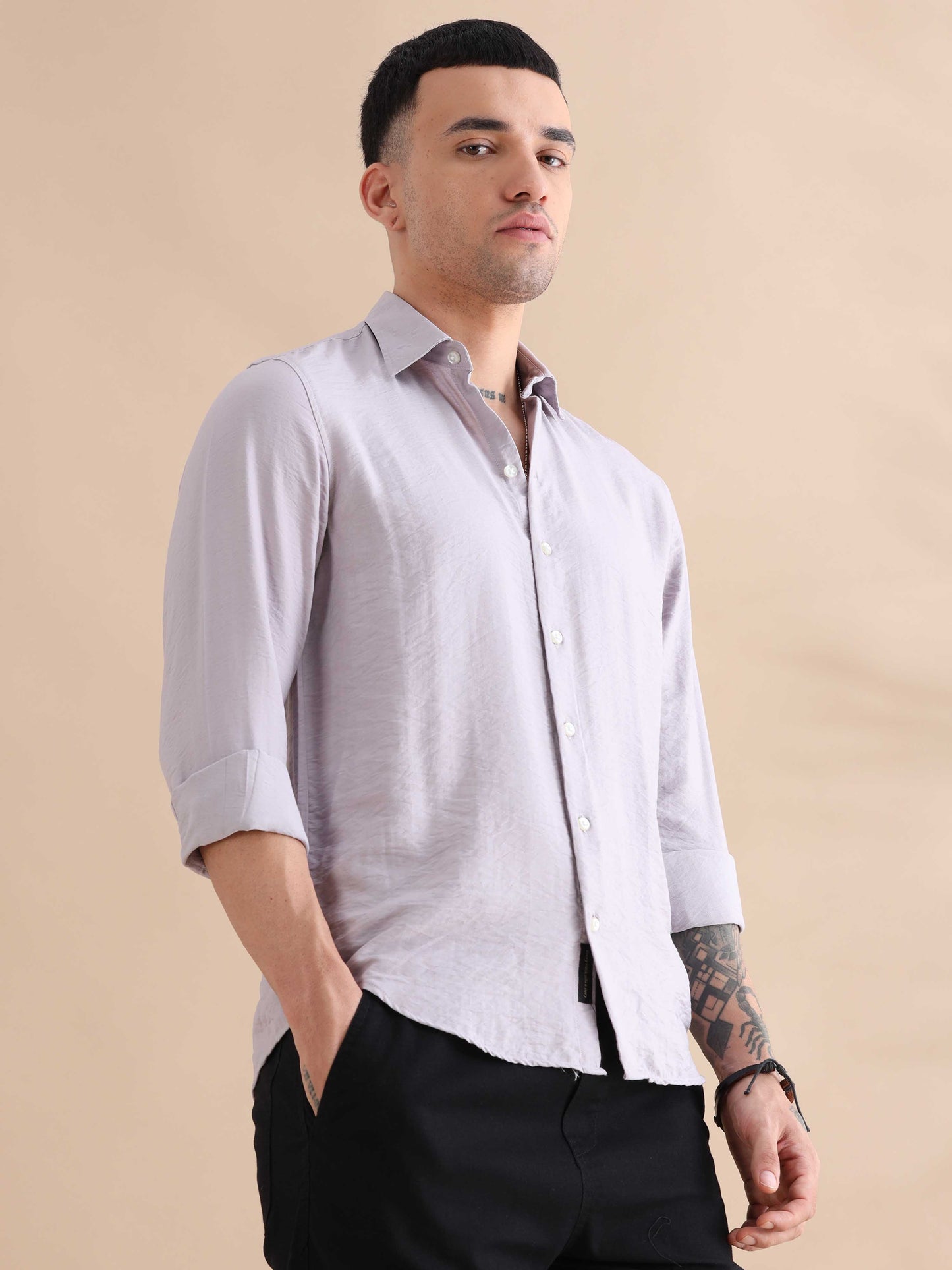 Solid Lavender Imported Crush Shirt for Men