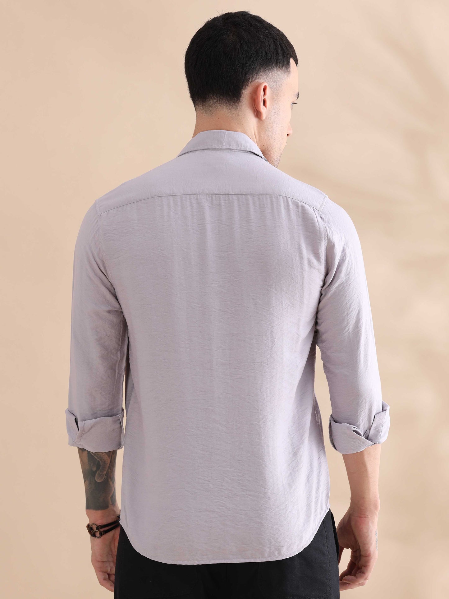 Solid Lavender Imported Crush Shirt for Men