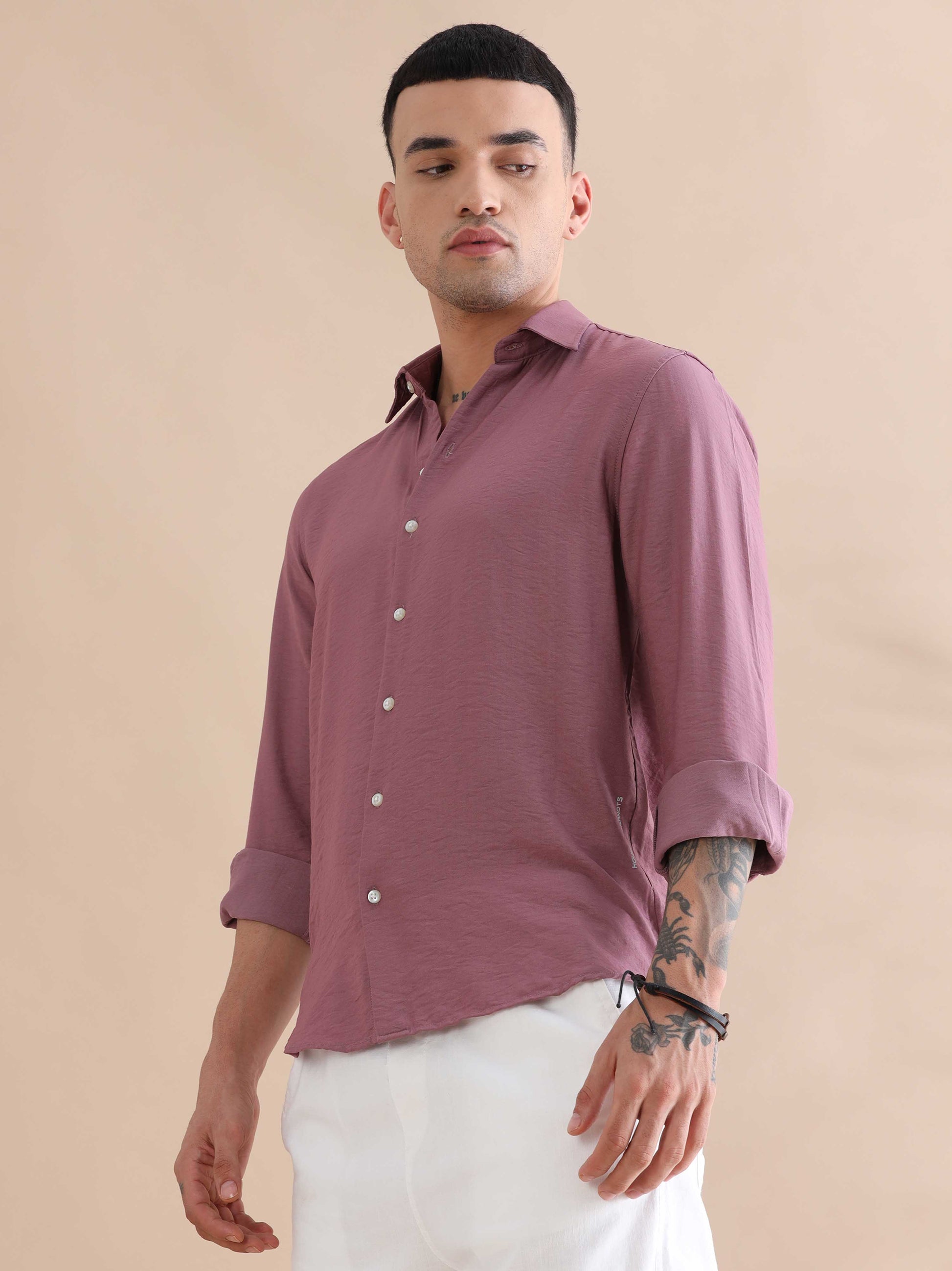 Purple Imported Crush Solid Shirts Men