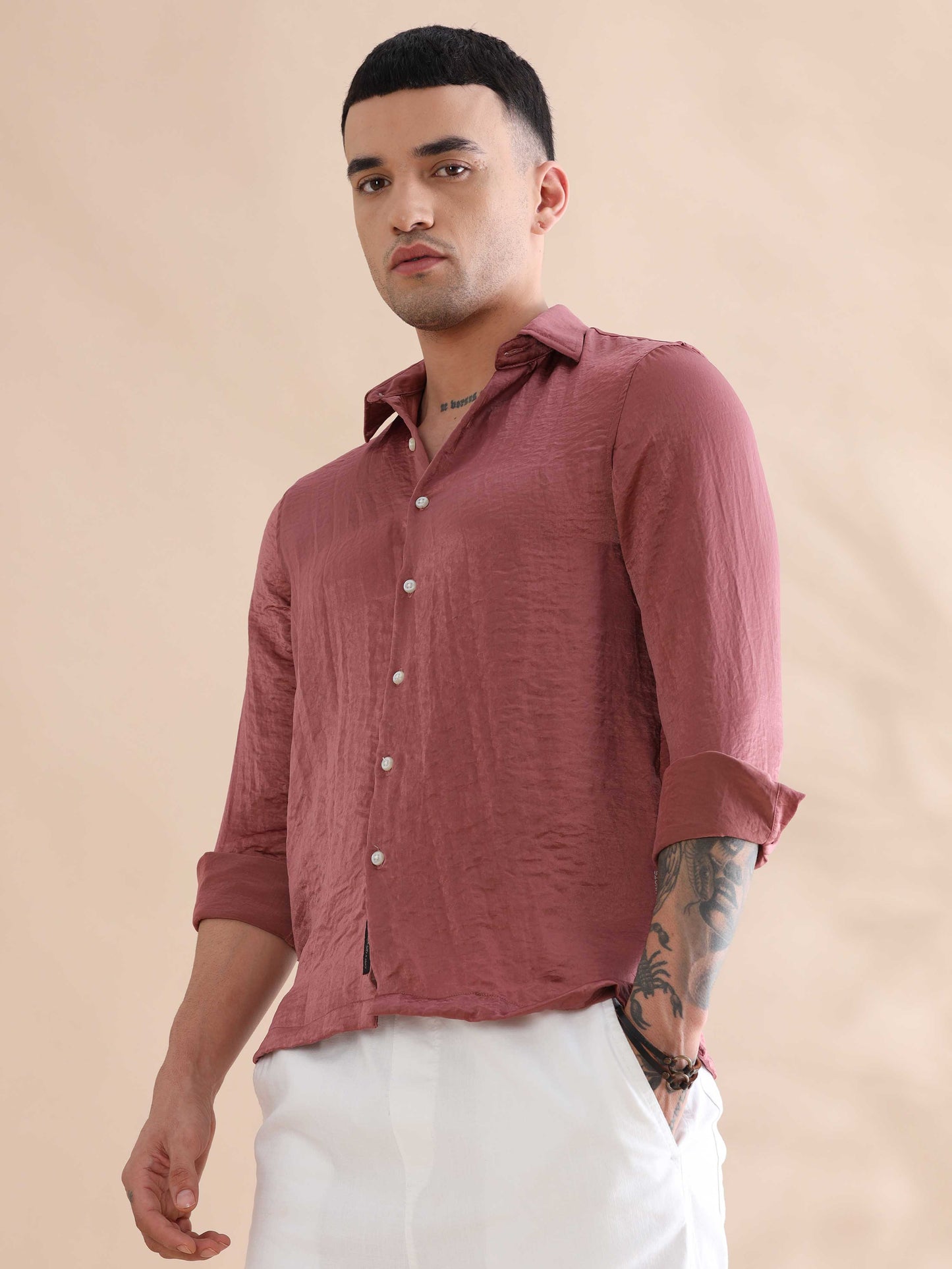  Peach Imported Velvet Casual Solid Shirts