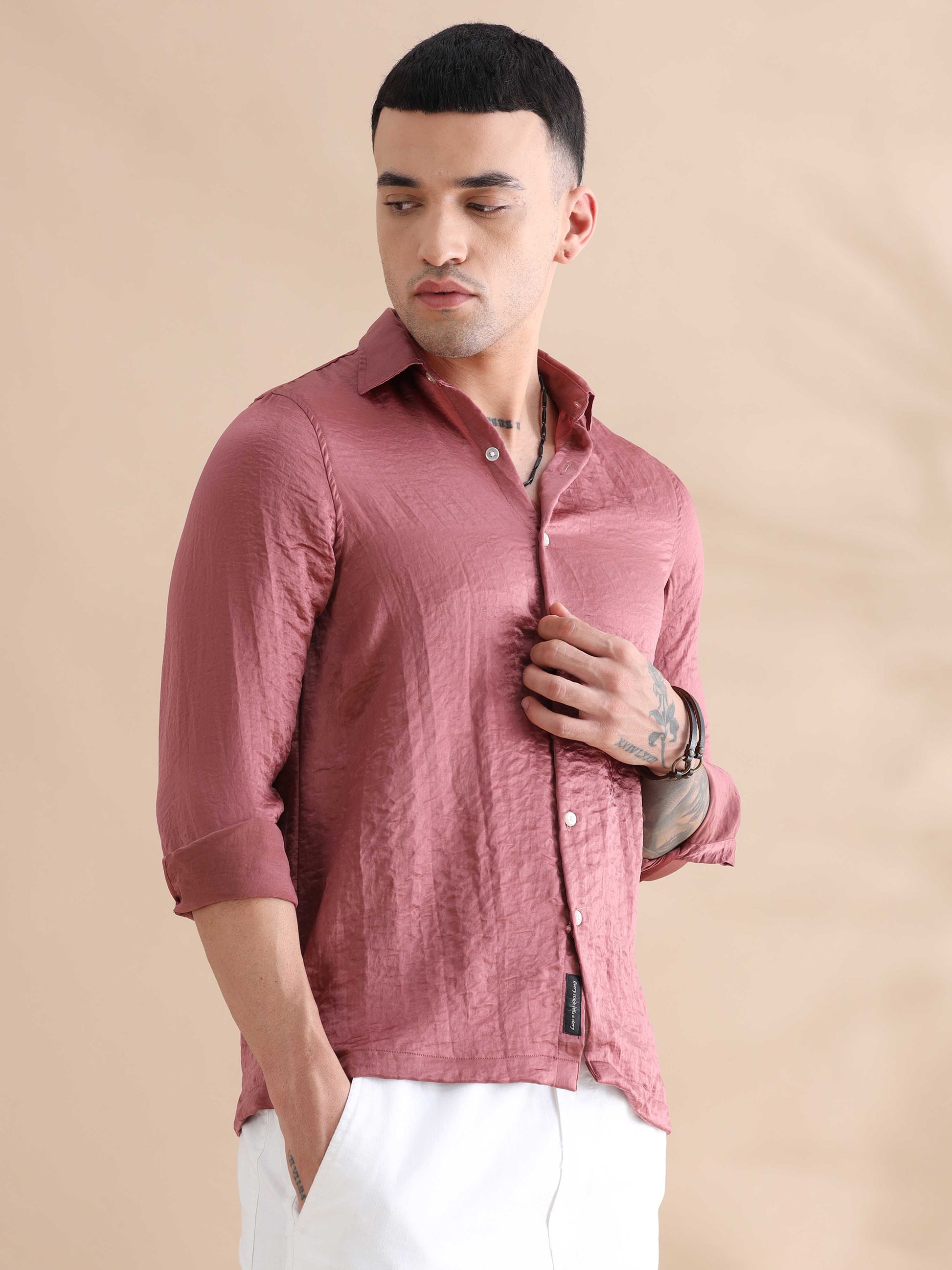  Peach Imported Velvet Casual Solid Shirts