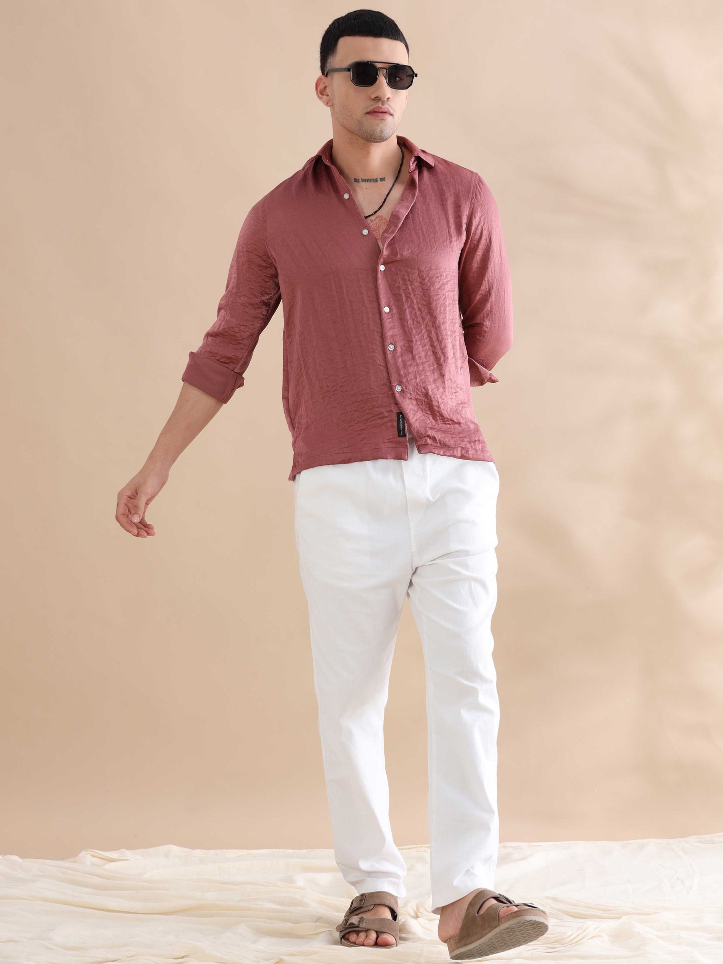  Peach Imported Velvet Casual Solid Shirts