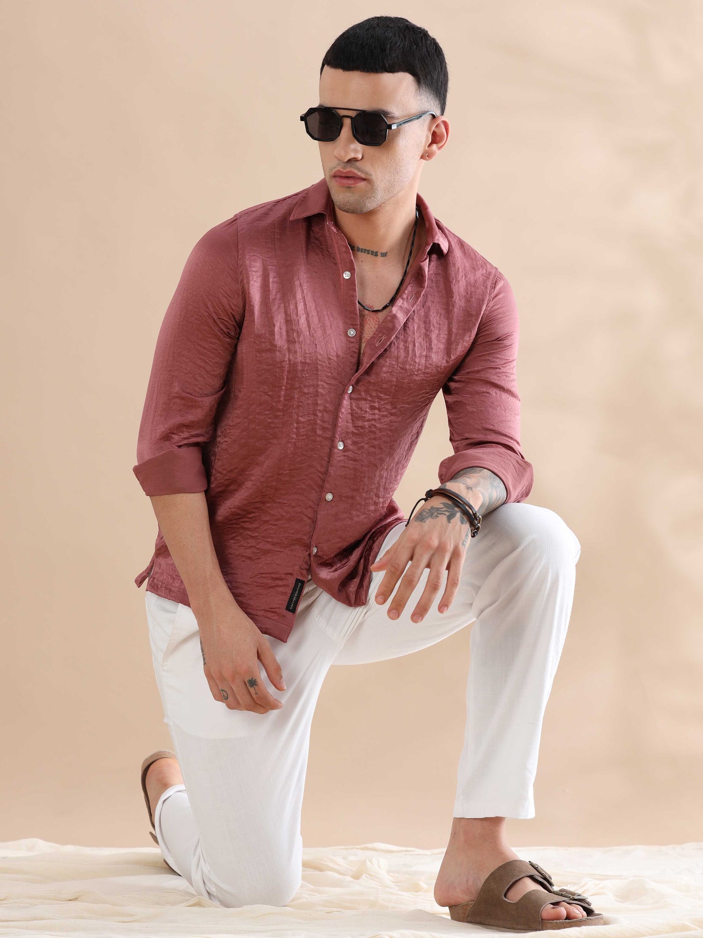  Peach Imported Velvet Casual Solid Shirts