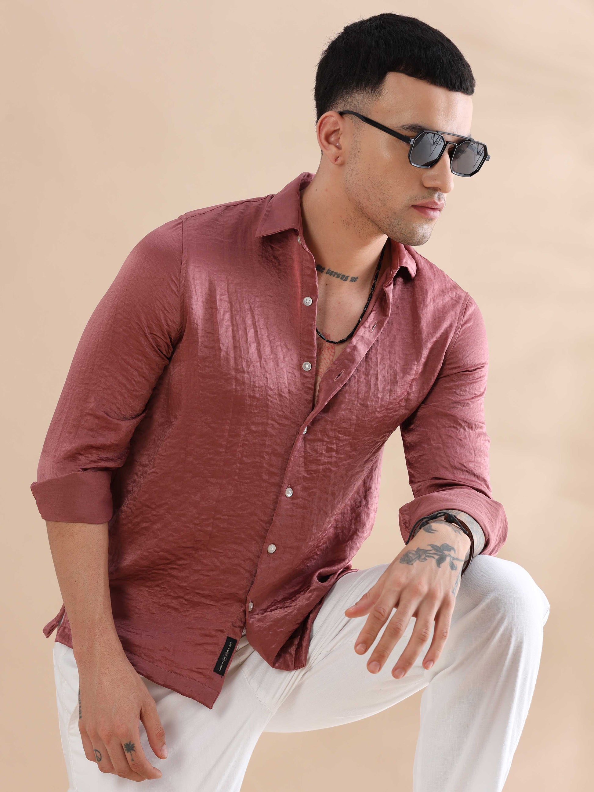  Peach Imported Velvet Casual Solid Shirts