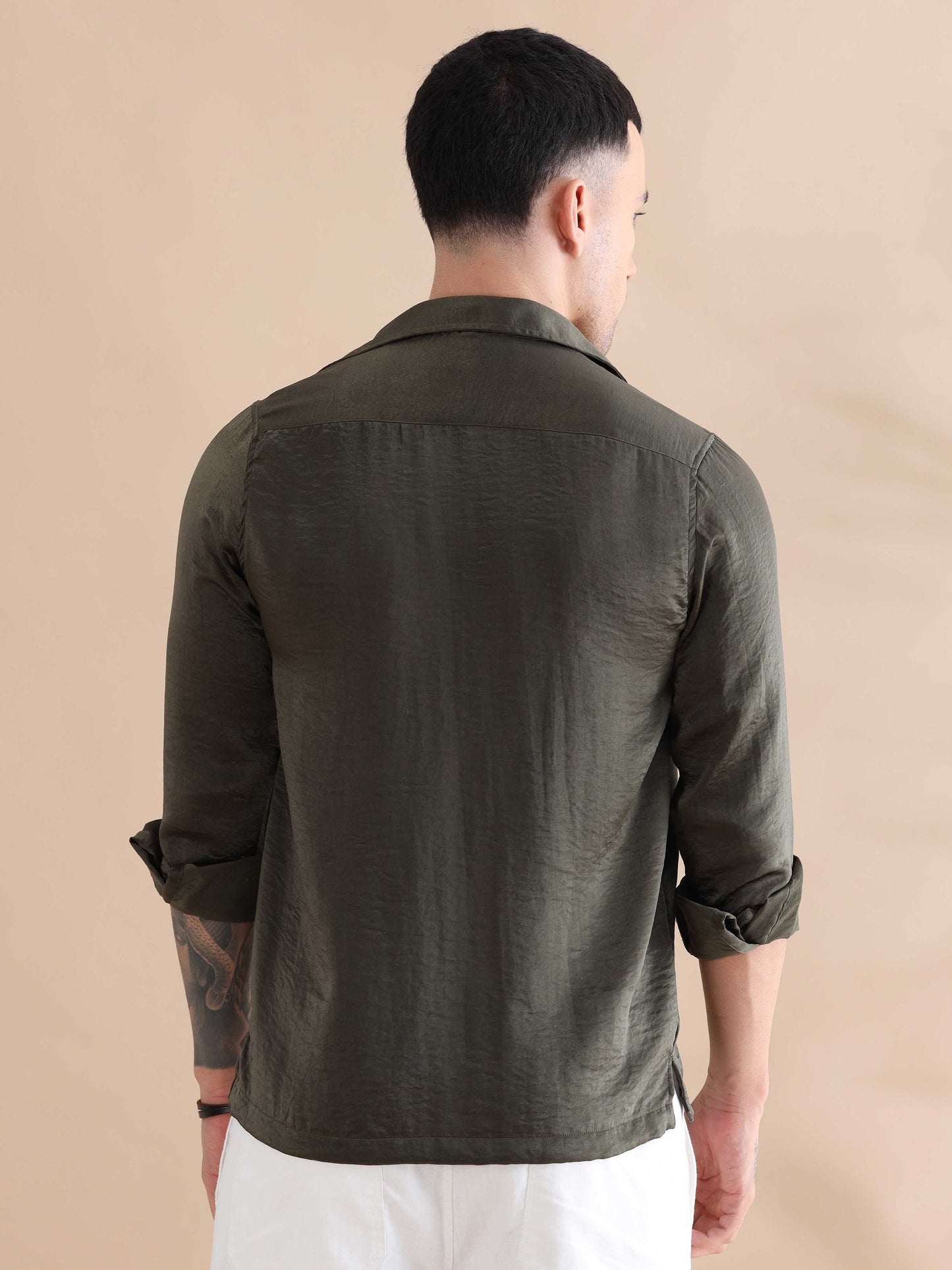 Olive Green Imported Velvet Long Sleeve Shirts