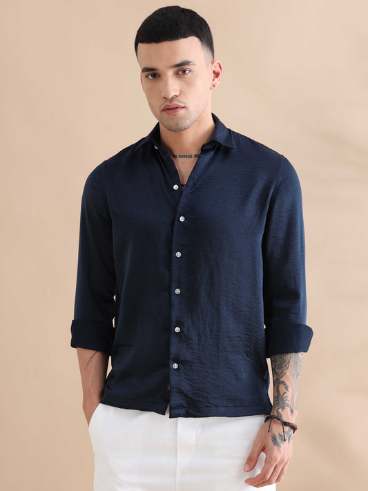 Royal Navy Imported Velvet Fancy - Blue Mens Solid Shirt