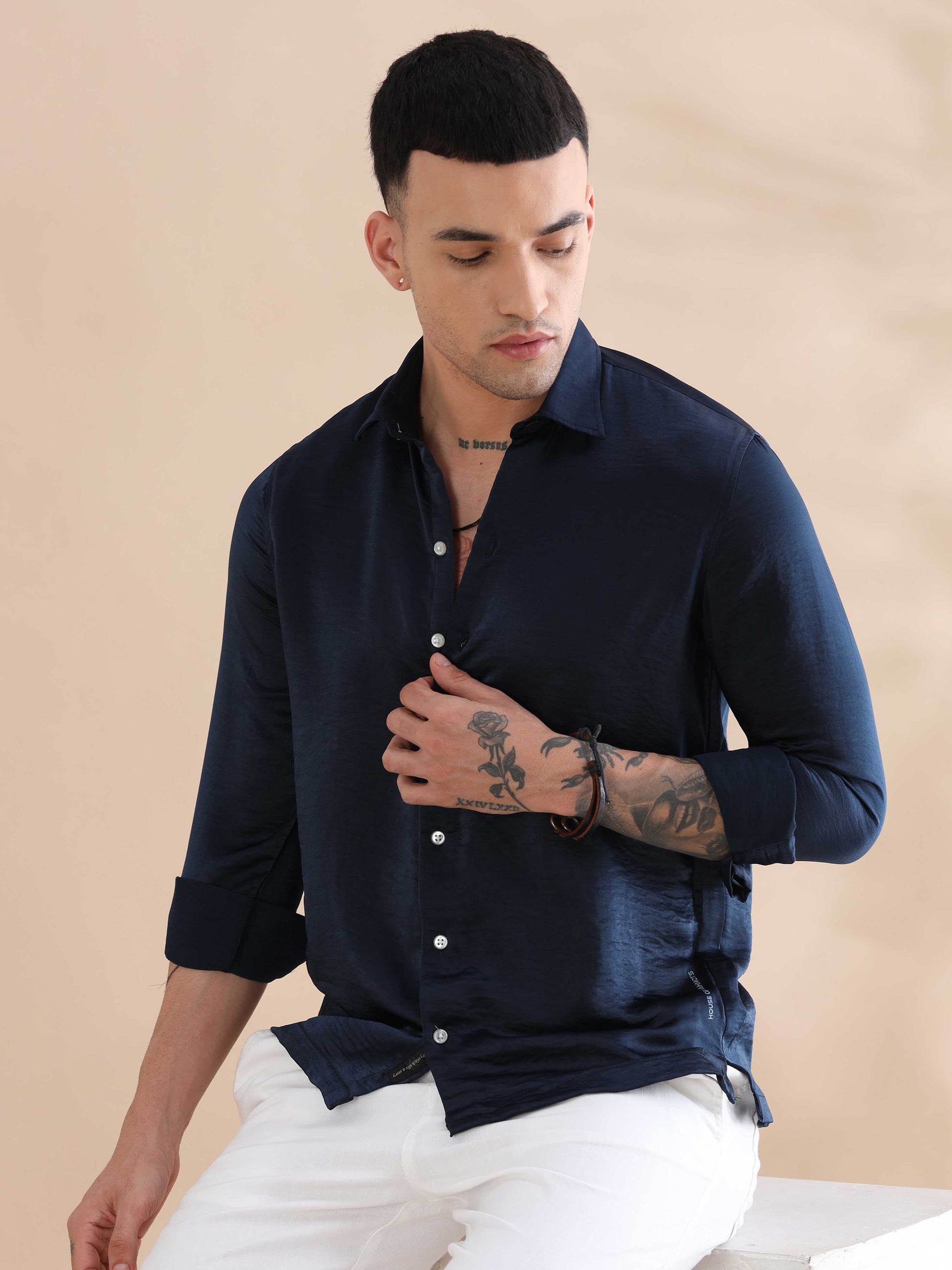 Royal Navy Imported Velvet Fancy - Blue Mens Solid Shirt