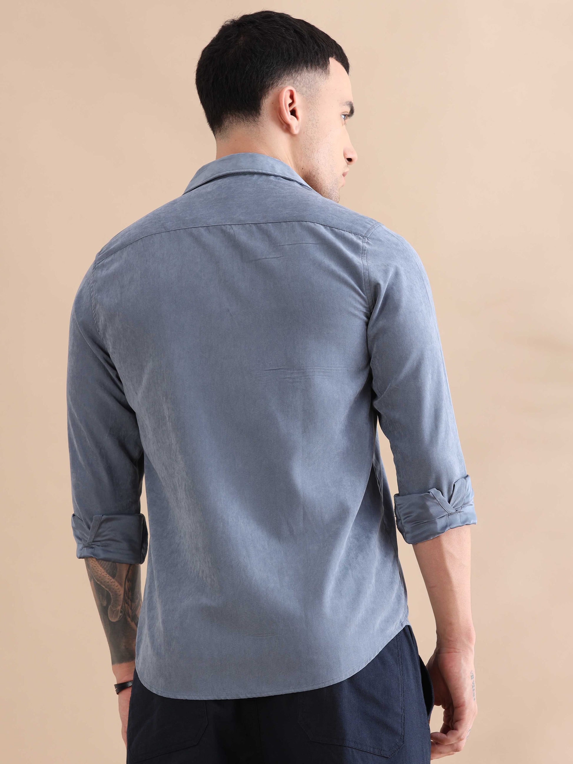 Aqua Blue Imported Velvet Solid Shirts Mens