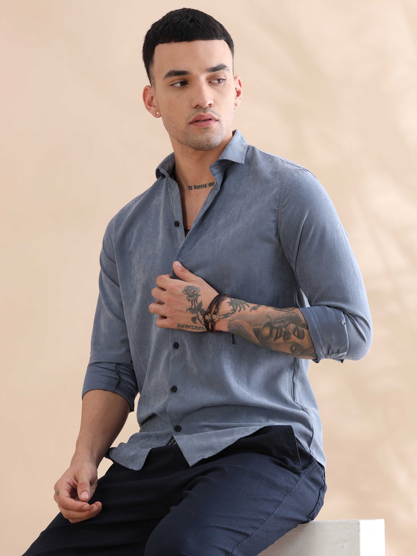 Aqua Blue Imported Velvet Solid Shirts Mens