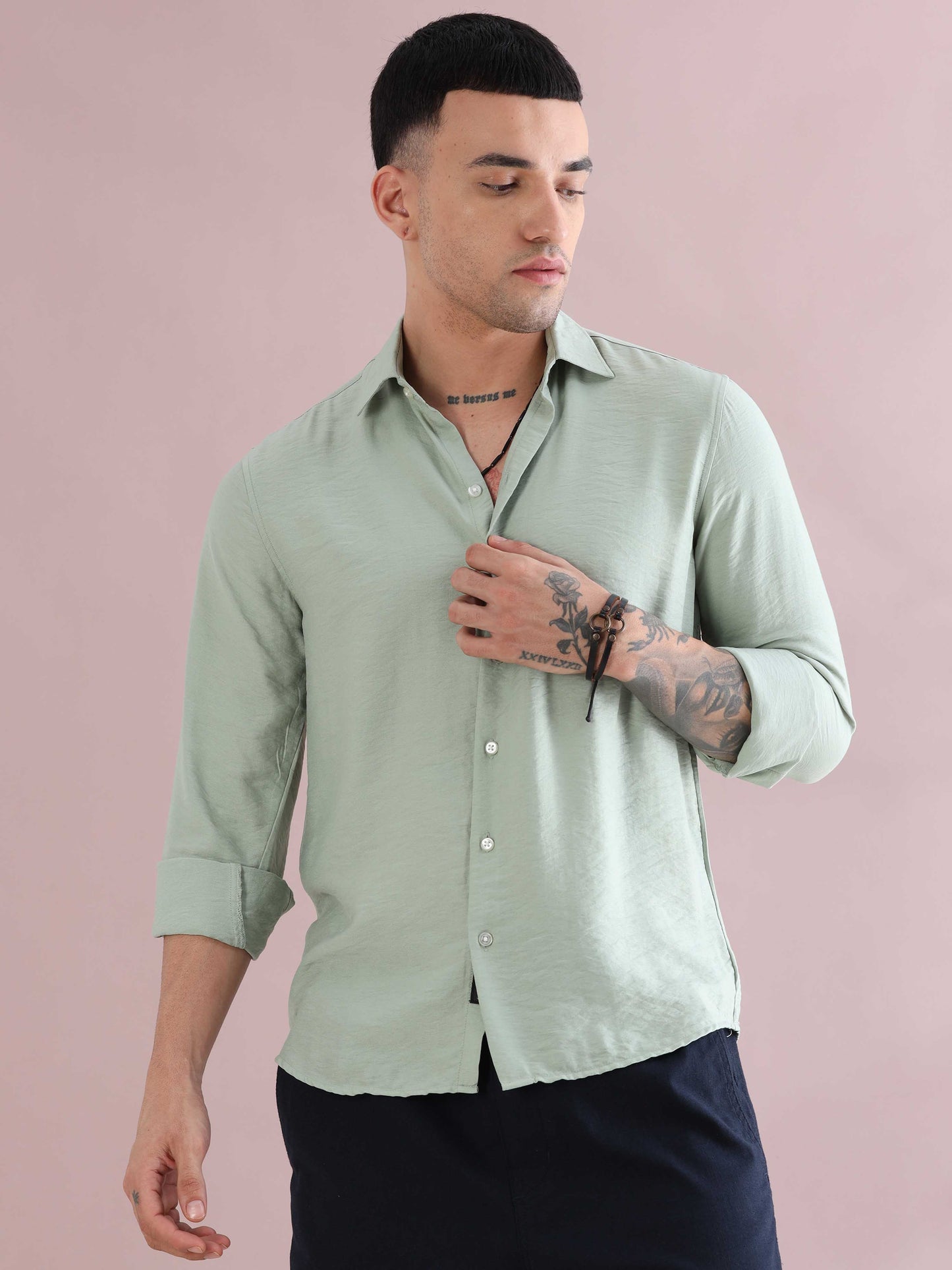 Light Green Relaxed Crush Solid Color Shirts - Light Green Shirt