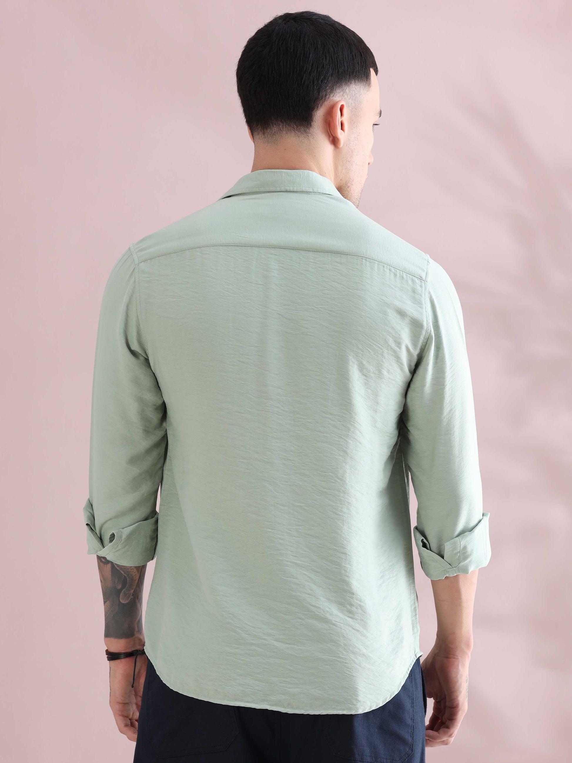 Light Green Relaxed Crush Solid Color Shirts - Light Green Shirt