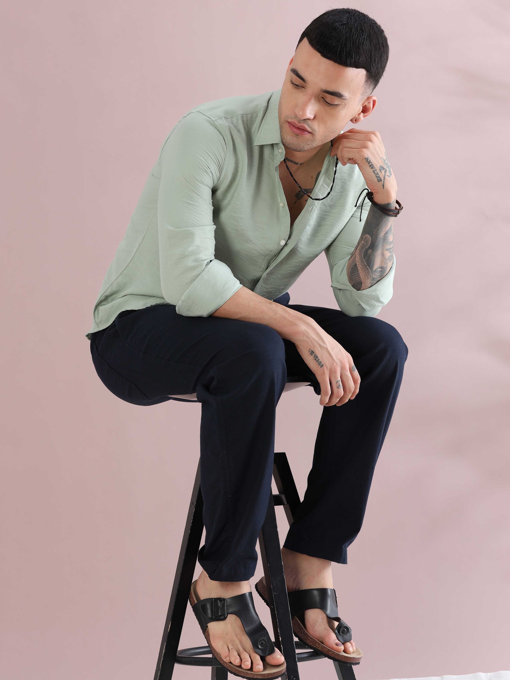 Light Green Relaxed Crush Solid Color Shirts - Light Green Shirt