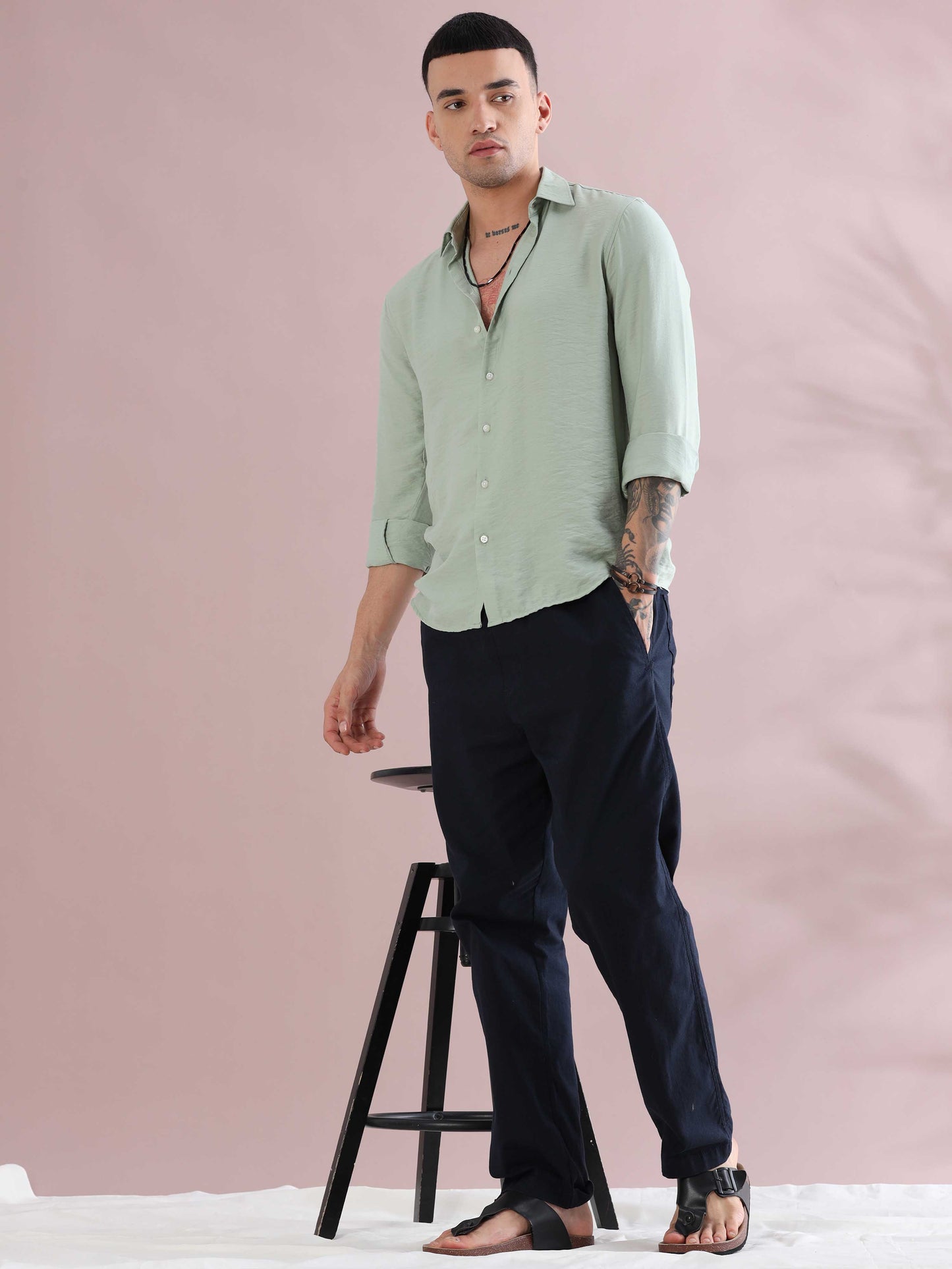 Light Green Relaxed Crush Solid Color Shirts - Light Green Shirt