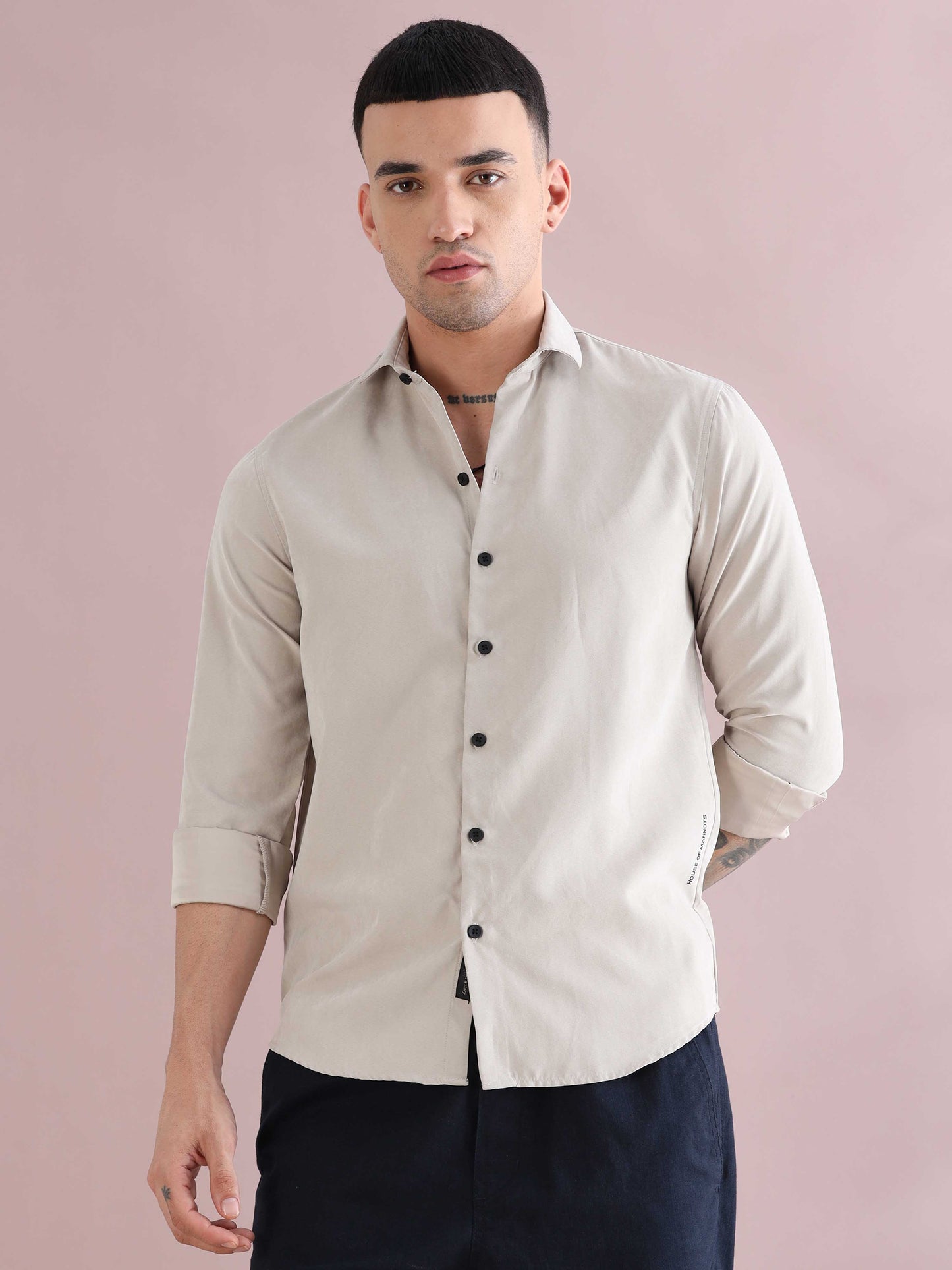 Cream Imported Regular Fit Velvet Solid Shirt 