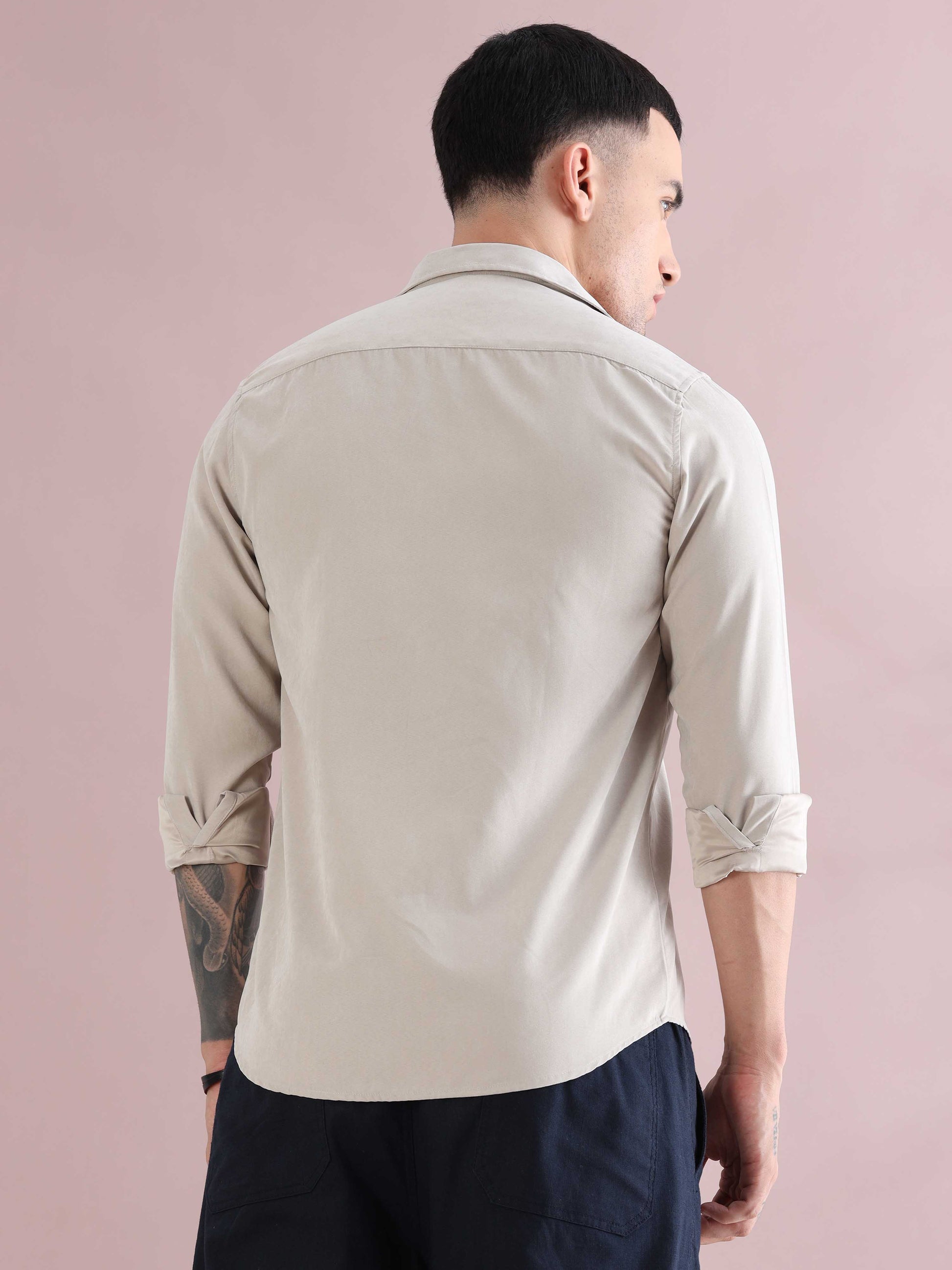 Cream Imported Regular Fit Velvet Solid Shirt 