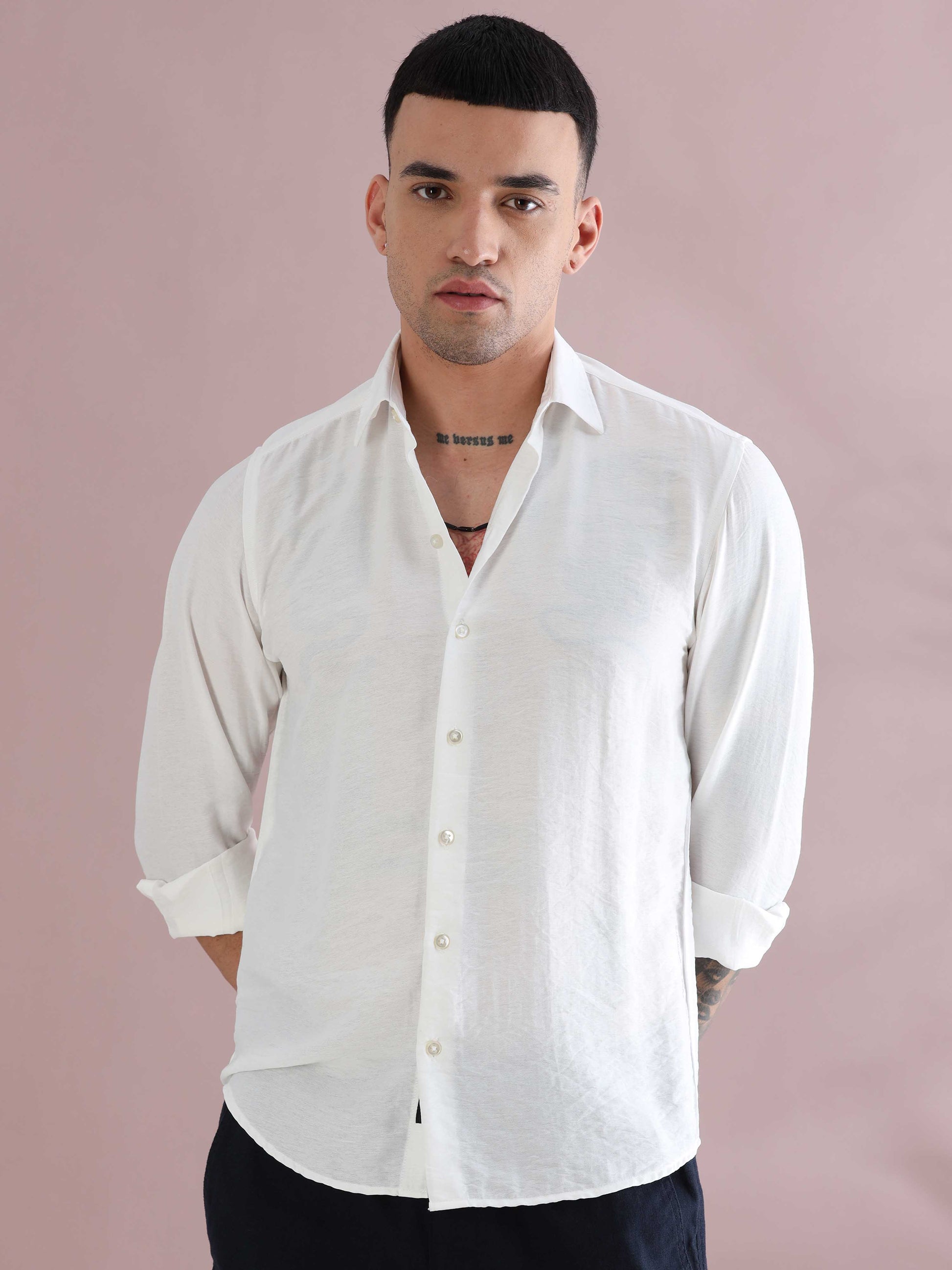 White Relaxed Imported Crush Shirt - White Solid Shirt