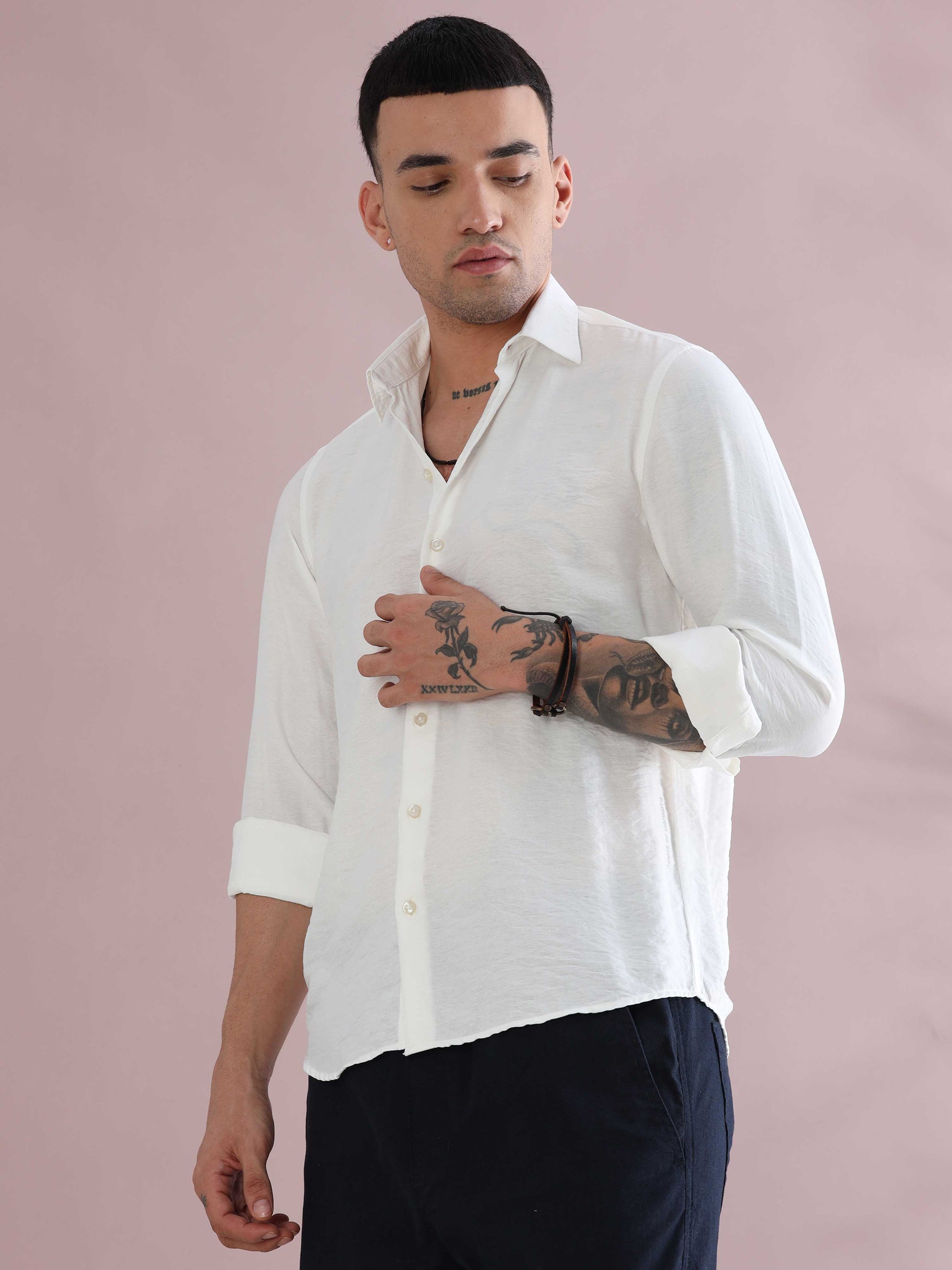 White Relaxed Imported Crush Shirt - White Solid Shirt