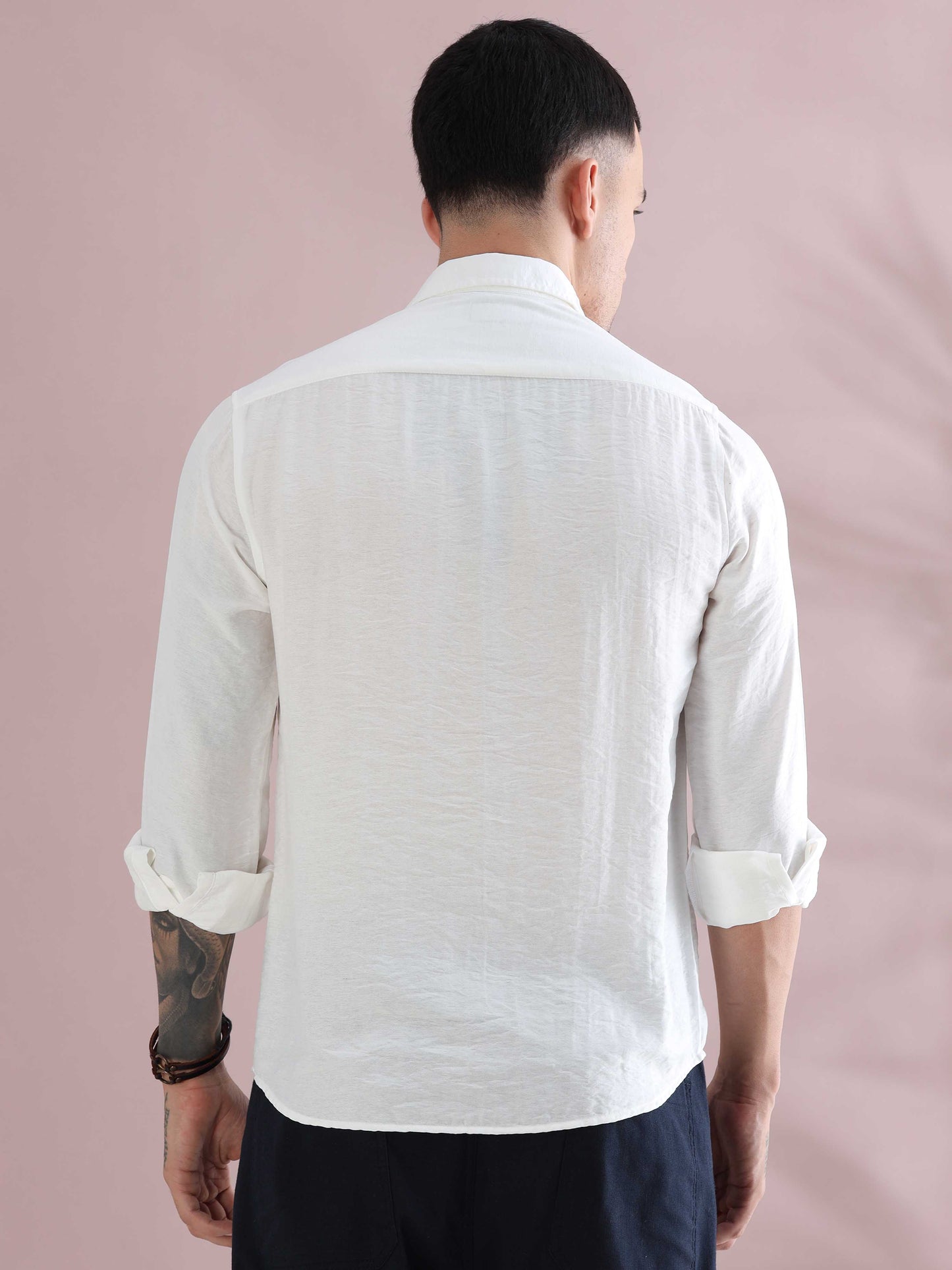 White Relaxed Imported Crush Shirt - White Solid Shirt