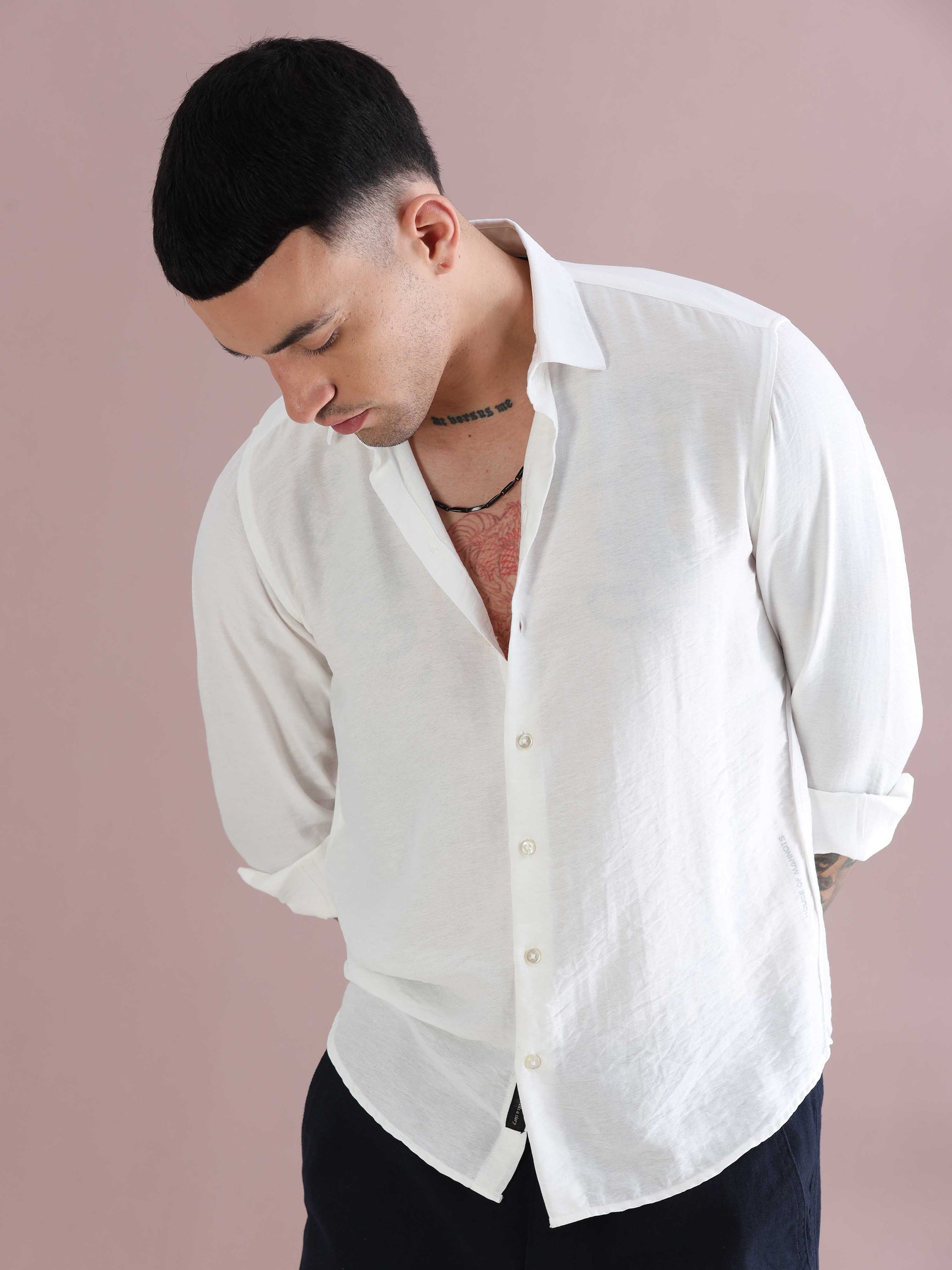 White Relaxed Imported Crush Shirt - White Solid Shirt