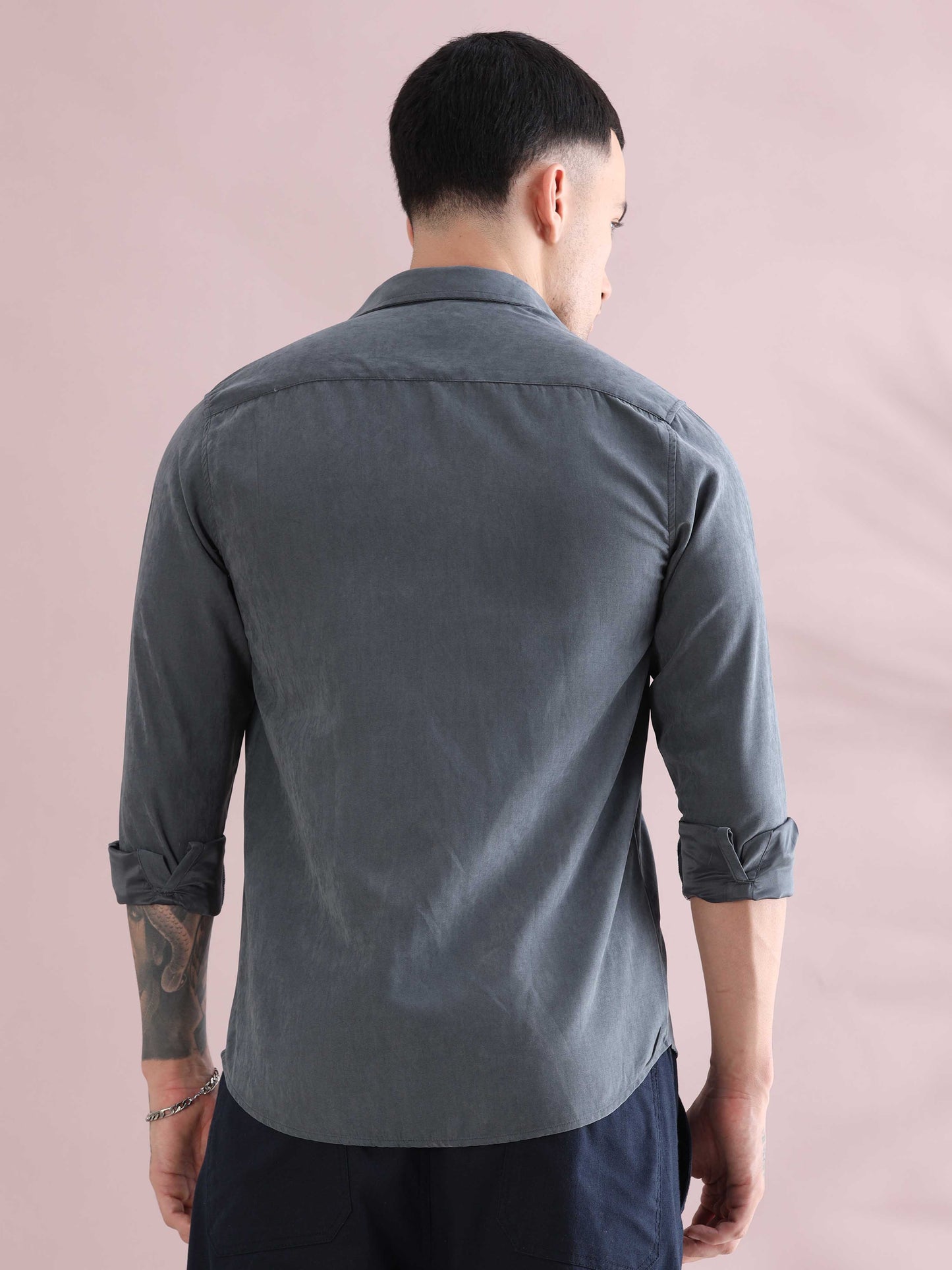 Grey Velvet Solid Shirts for Men