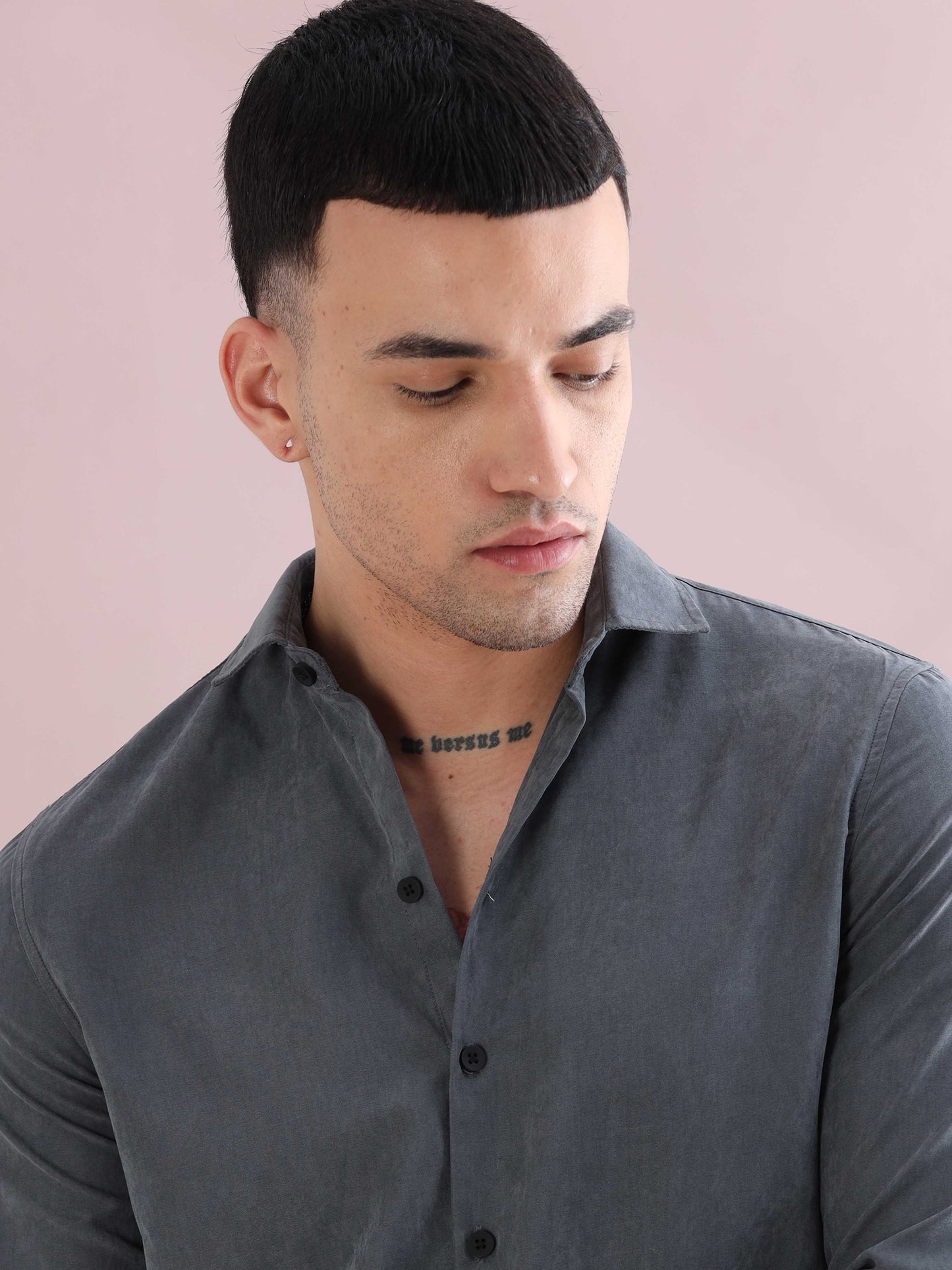 Grey Velvet Solid Shirts for Men