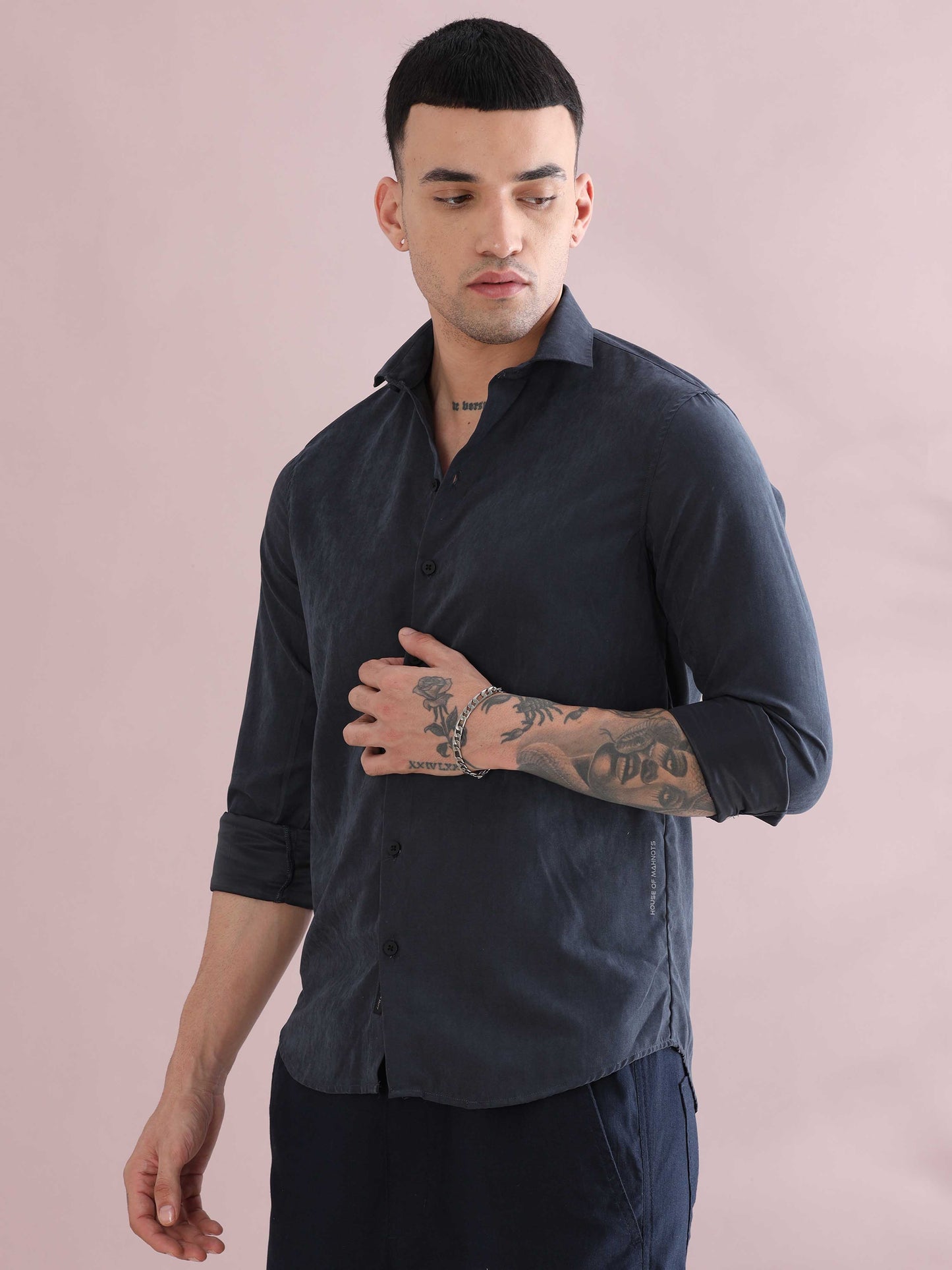 Dark Grey Velvet Casual Solid Shirts - Plain Velvet Shirt