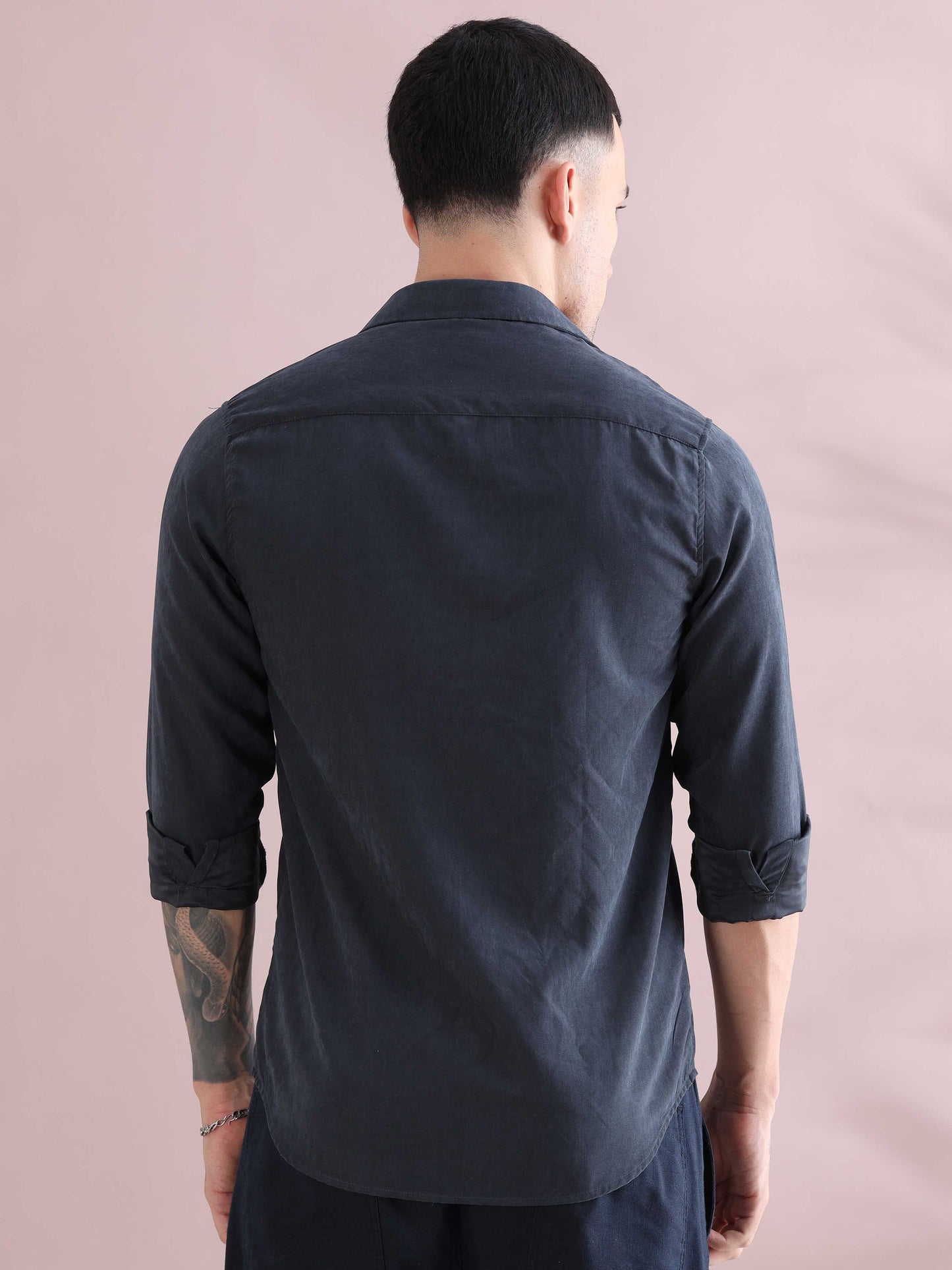 Dark Grey Velvet Casual Solid Shirts - Plain Velvet Shirt