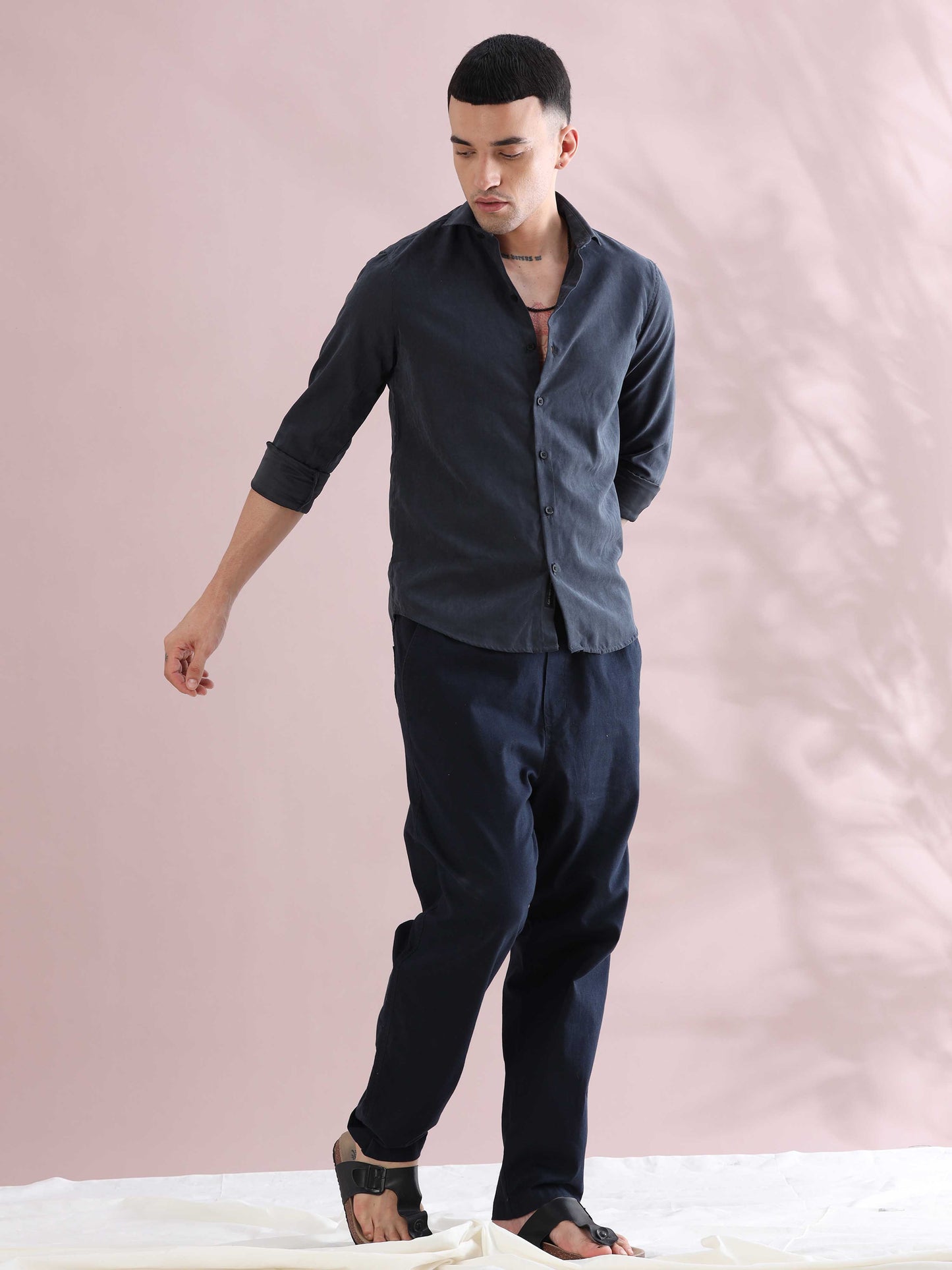 Dark Grey Velvet Casual Solid Shirts - Plain Velvet Shirt