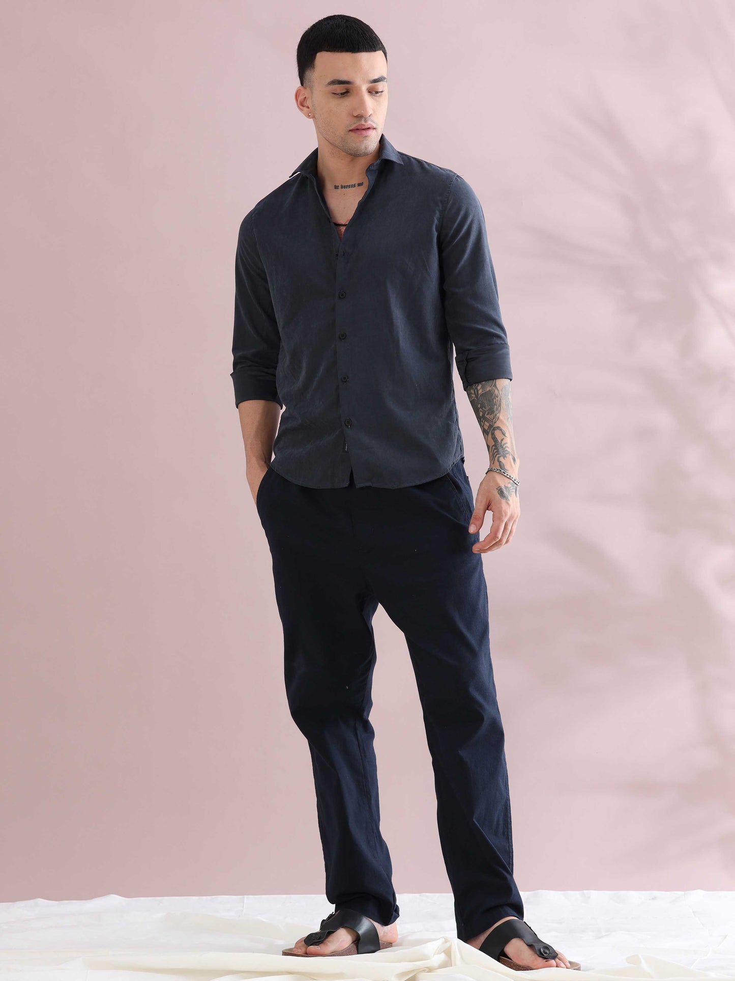 Dark Grey Velvet Casual Solid Shirts - Plain Velvet Shirt