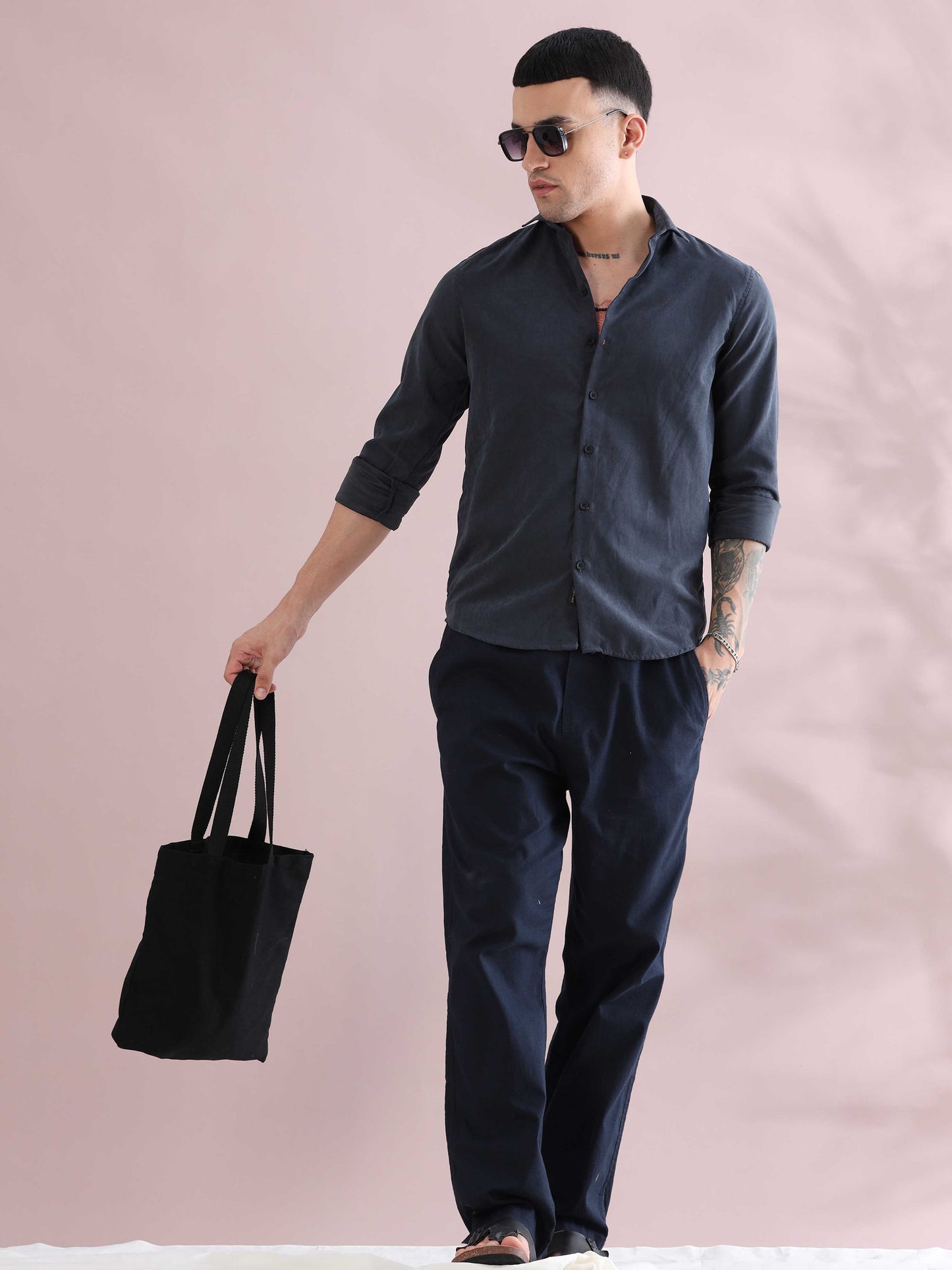 Dark Grey Velvet Casual Solid Shirts - Plain Velvet Shirt