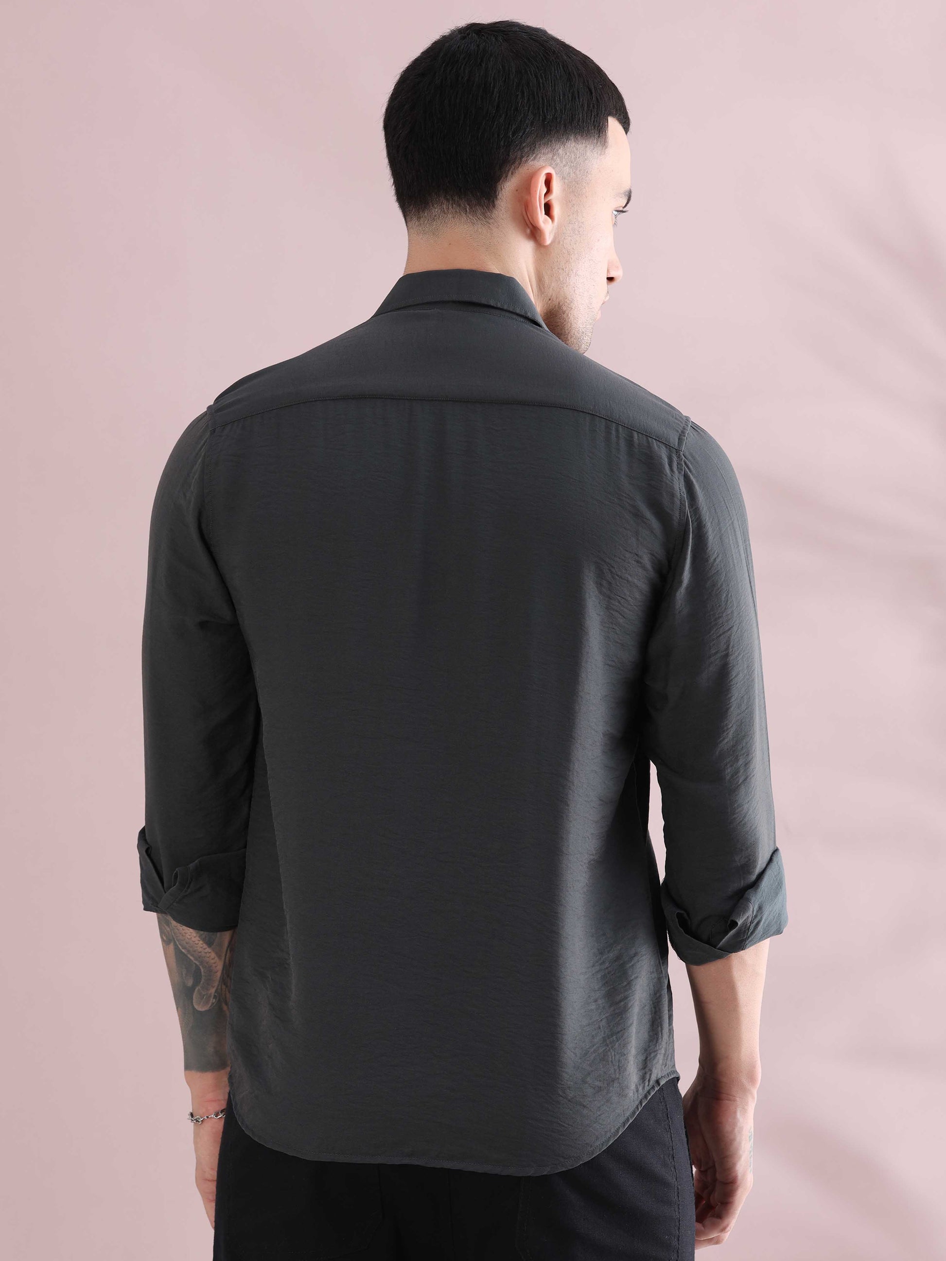 Solid Grey Crush Long Sleeve Shirts