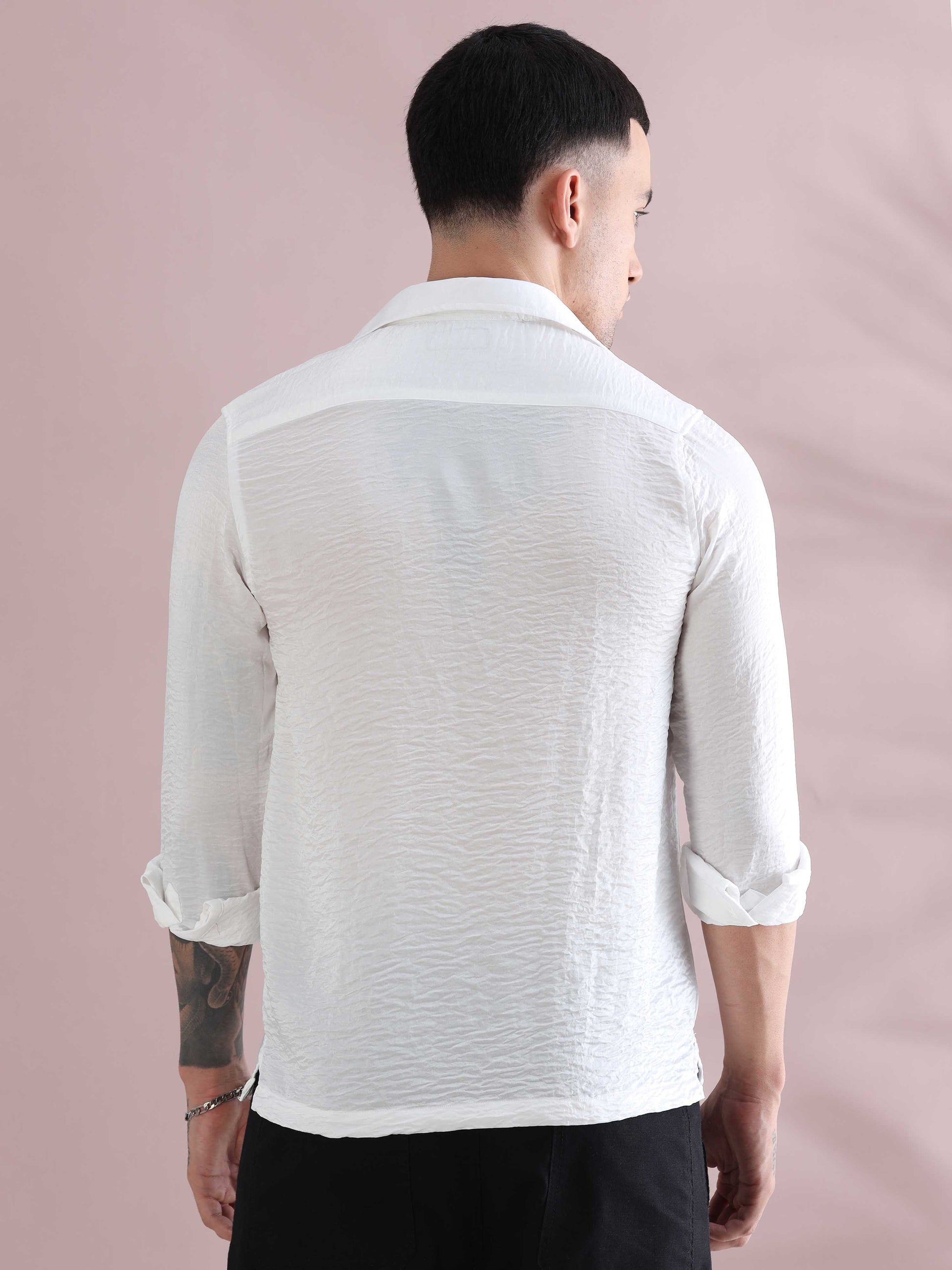 Buy White Satin Crush Full Sleeve Shirts - White Solid Shirt