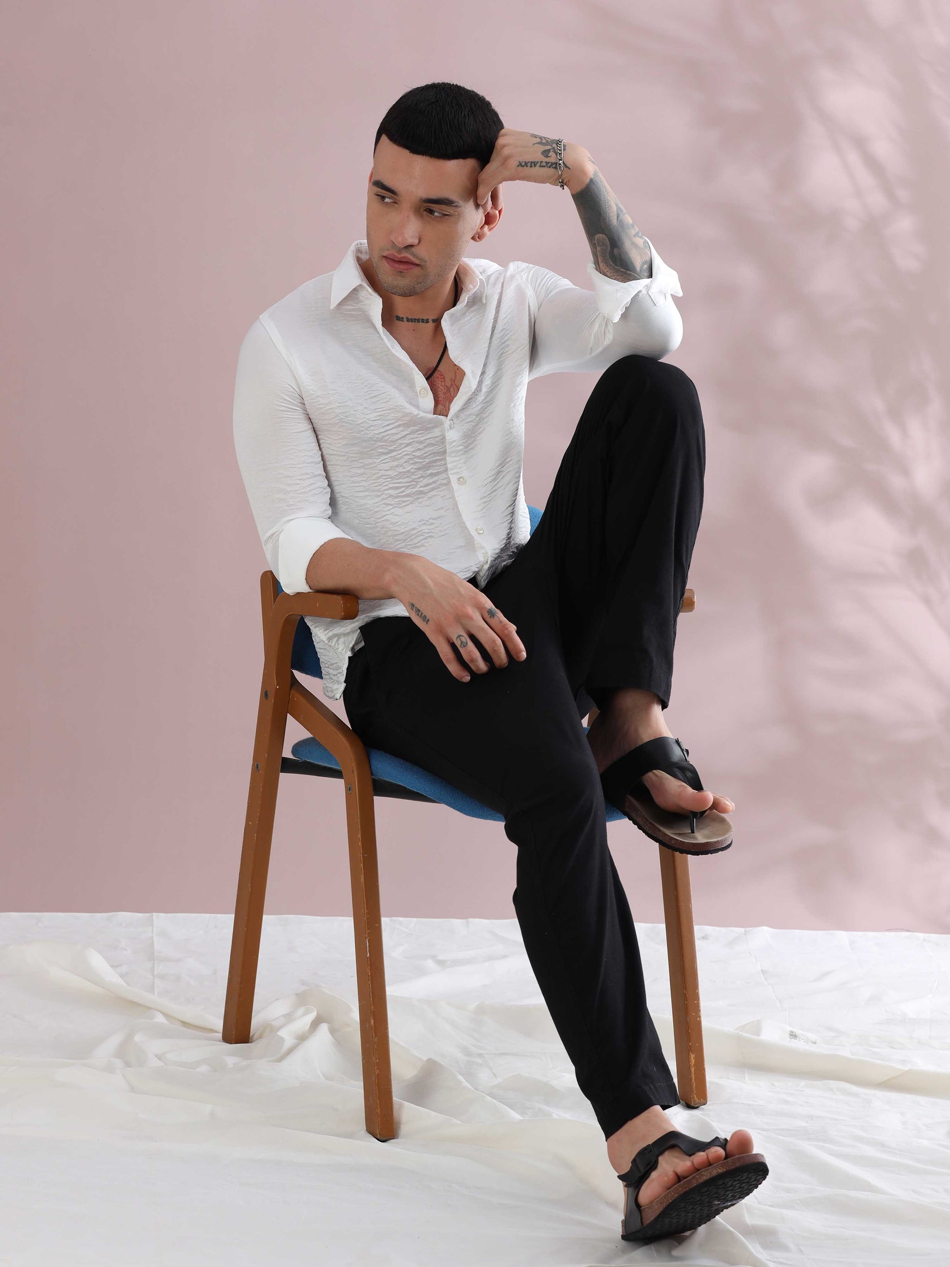 Buy White Satin Crush Full Sleeve Shirts - White Solid Shirt