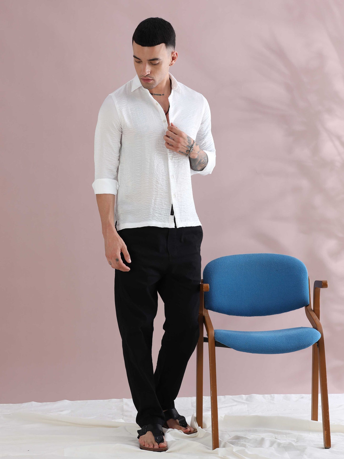 Buy White Satin Crush Full Sleeve Shirts - White Solid Shirt