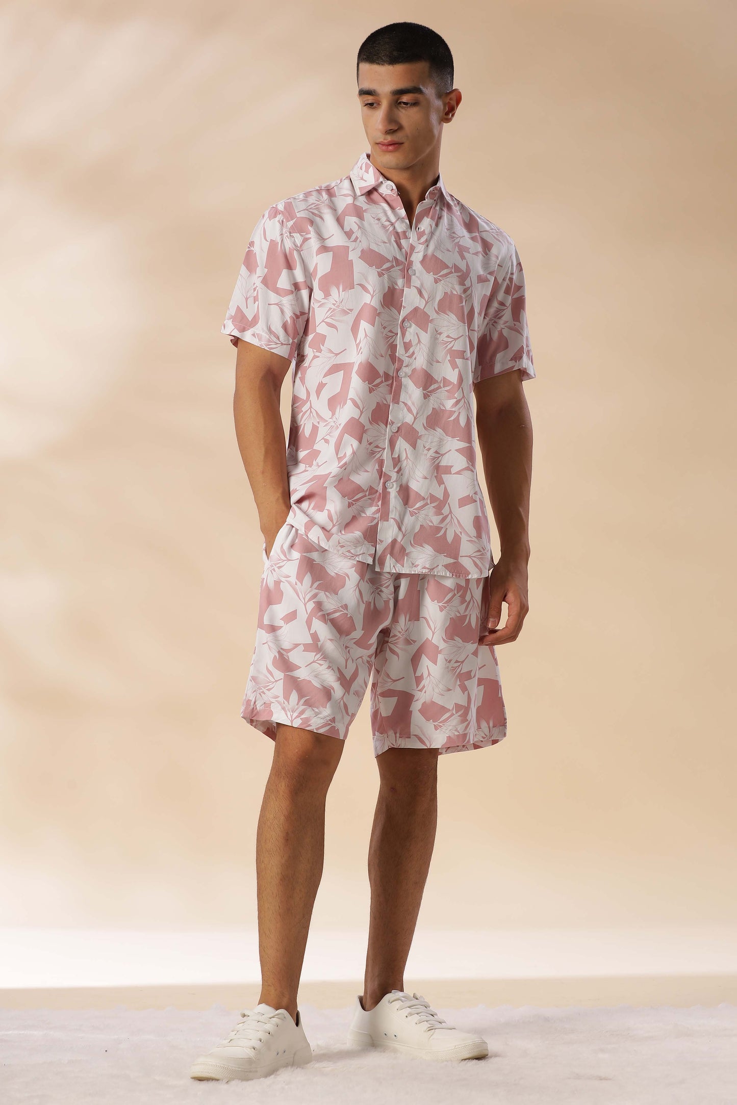 Argentina Cavern Pink Printed Co Ord Set for Men