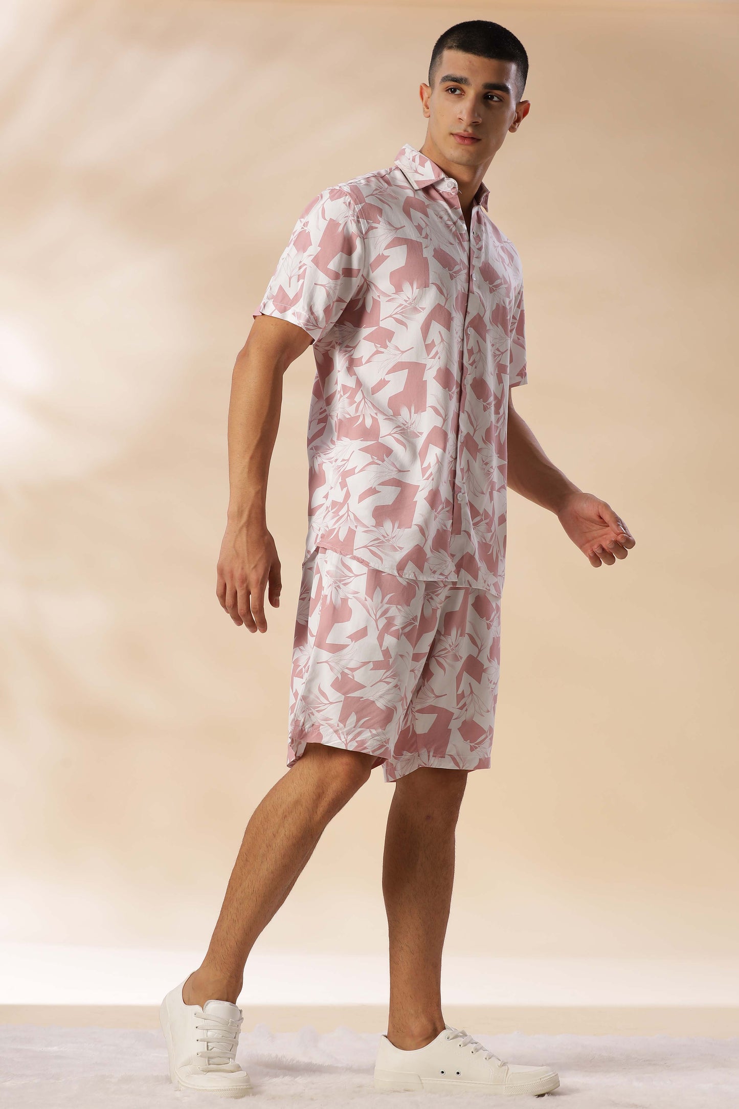 Argentina Cavern Pink Printed Co Ord Set for Men