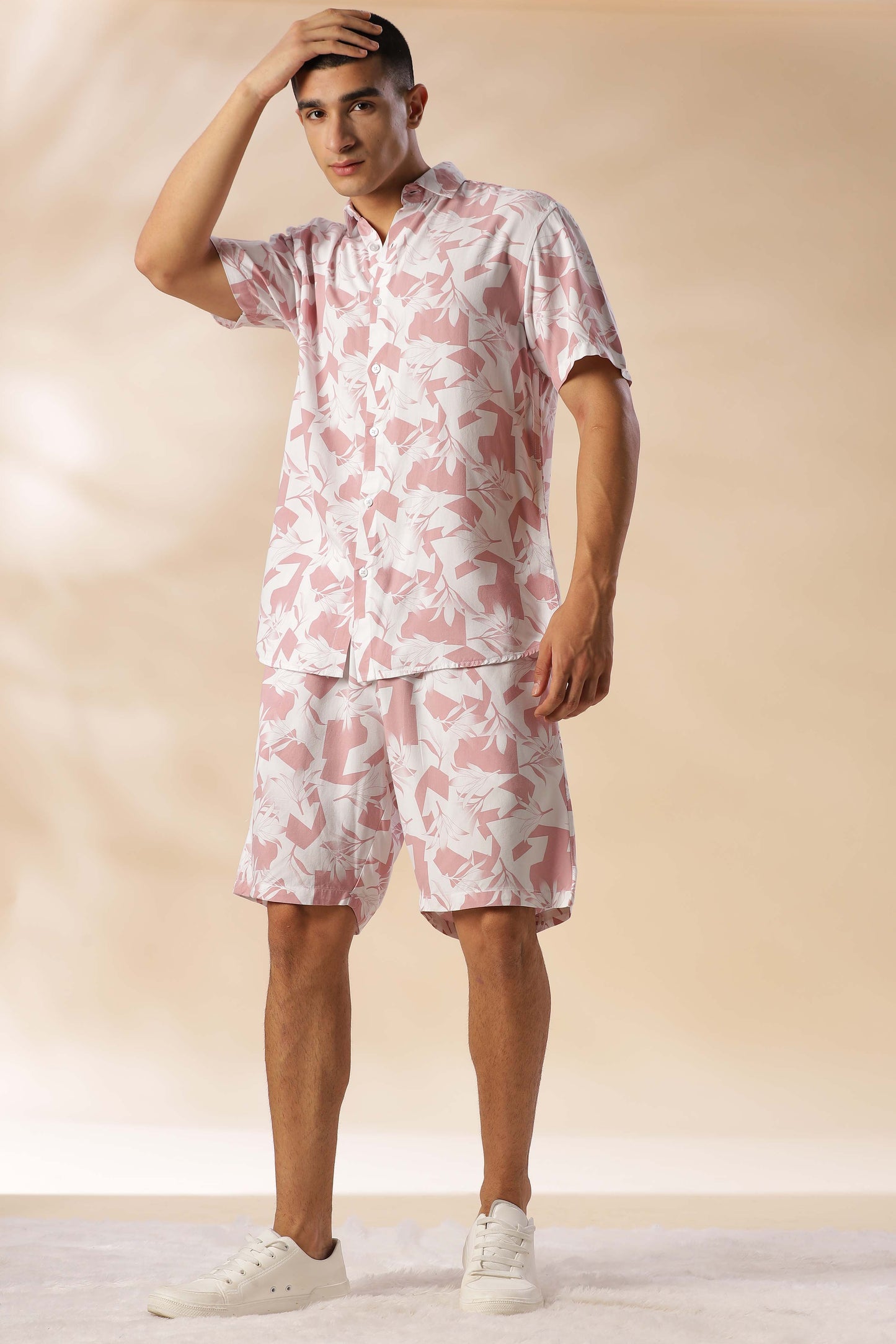 Argentina Cavern Pink Printed Co Ord Set for Men