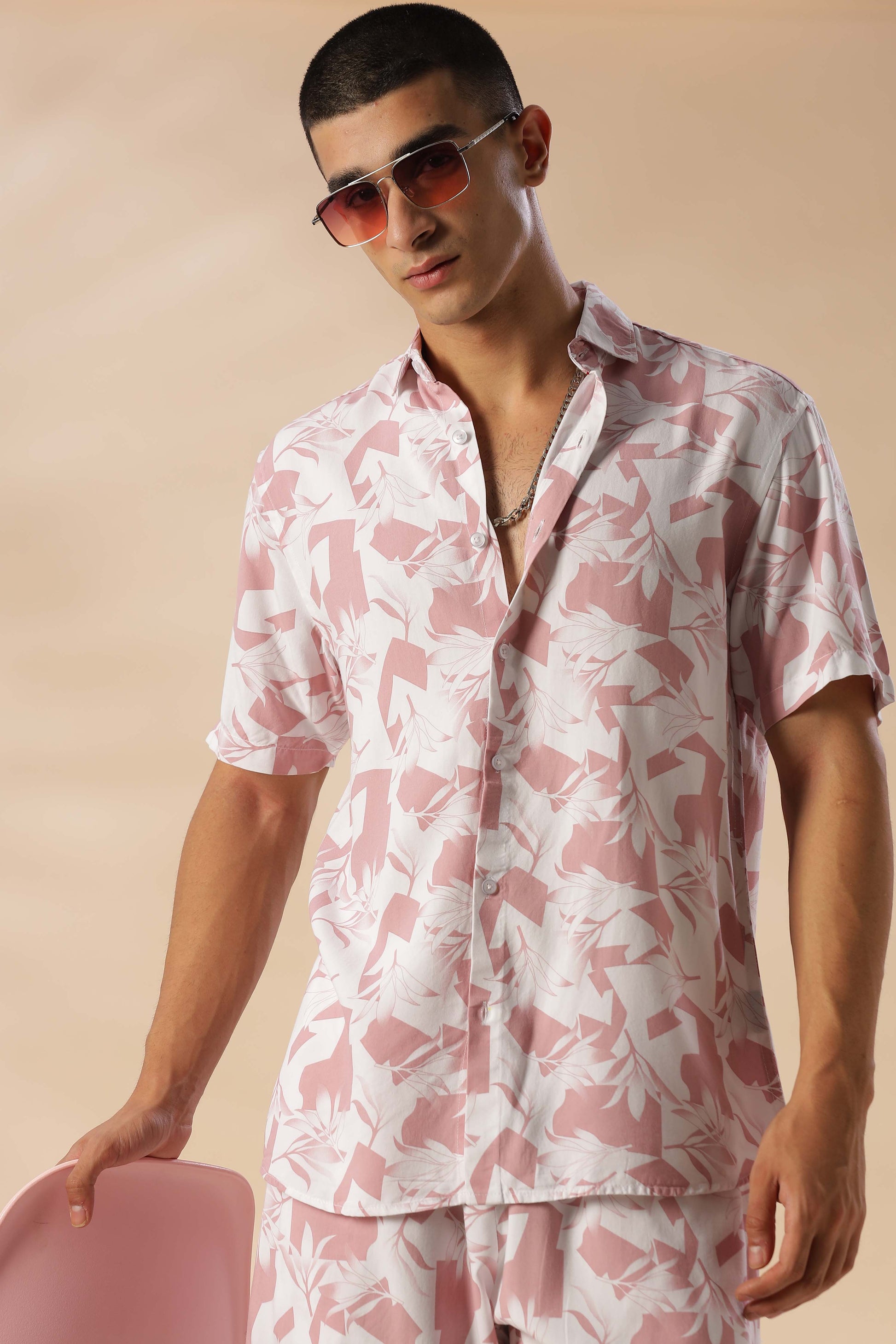 Argentina Cavern Pink Printed Co Ord Set for Men