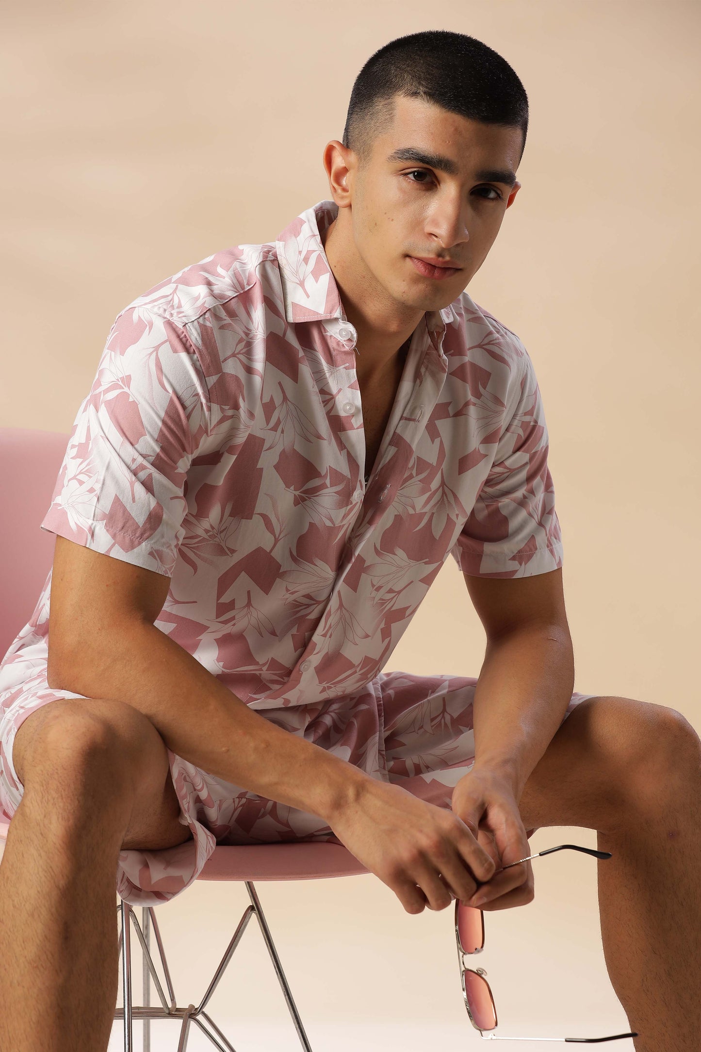 Argentina Cavern Pink Printed Co Ord Set for Men