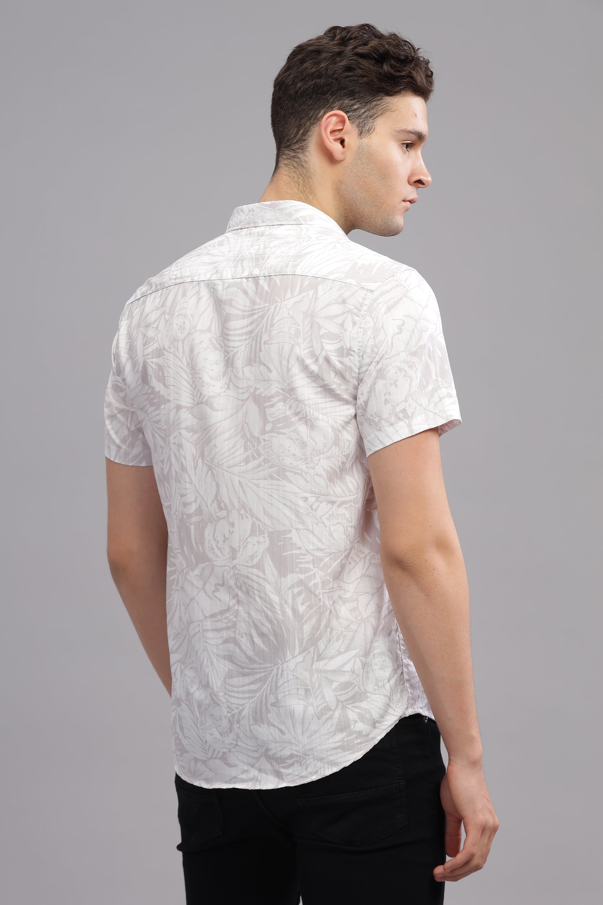 White and Grey Self Textured Trending Printed Shirts