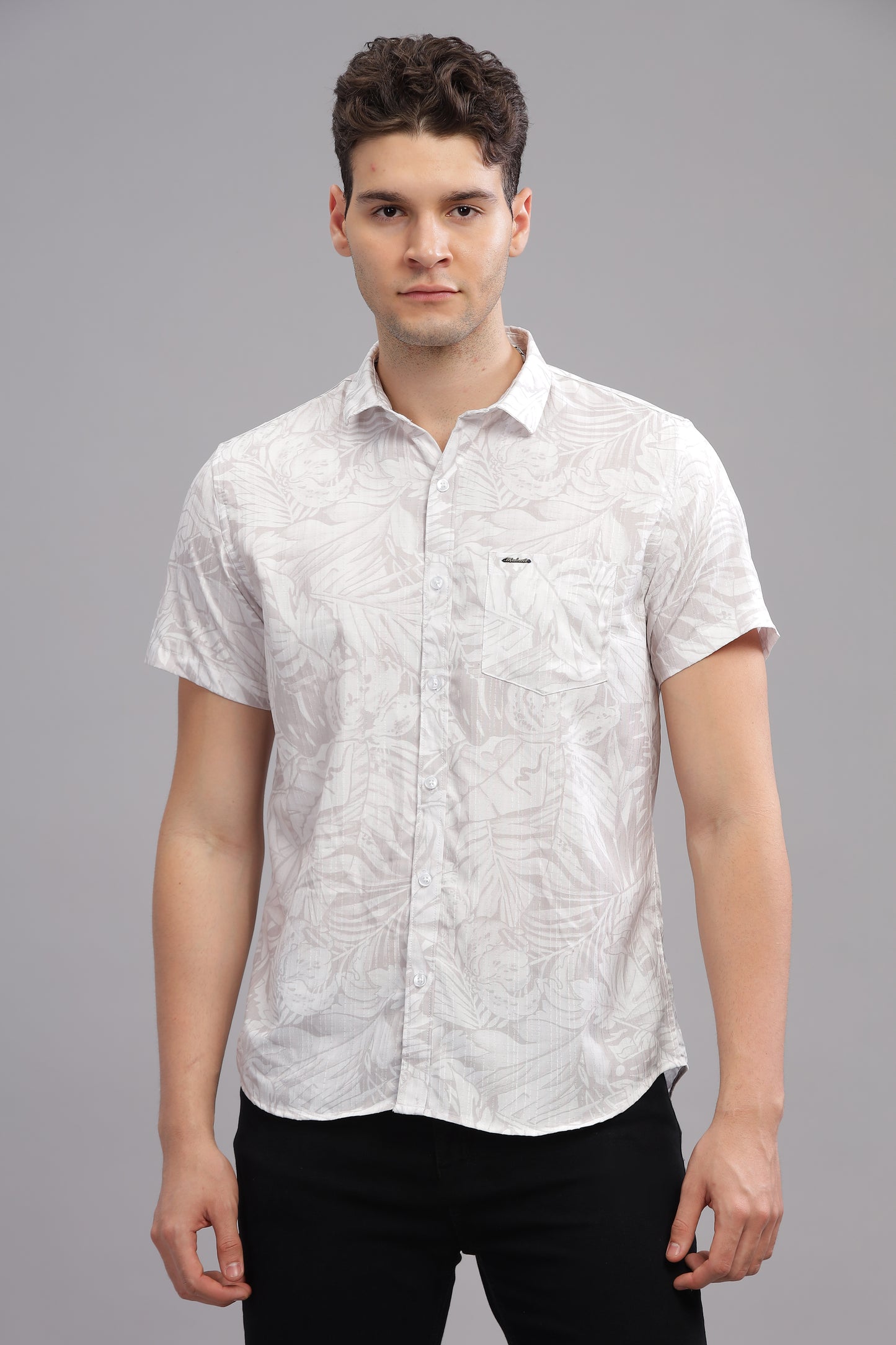 White and Grey Self Textured Trending Printed Shirts