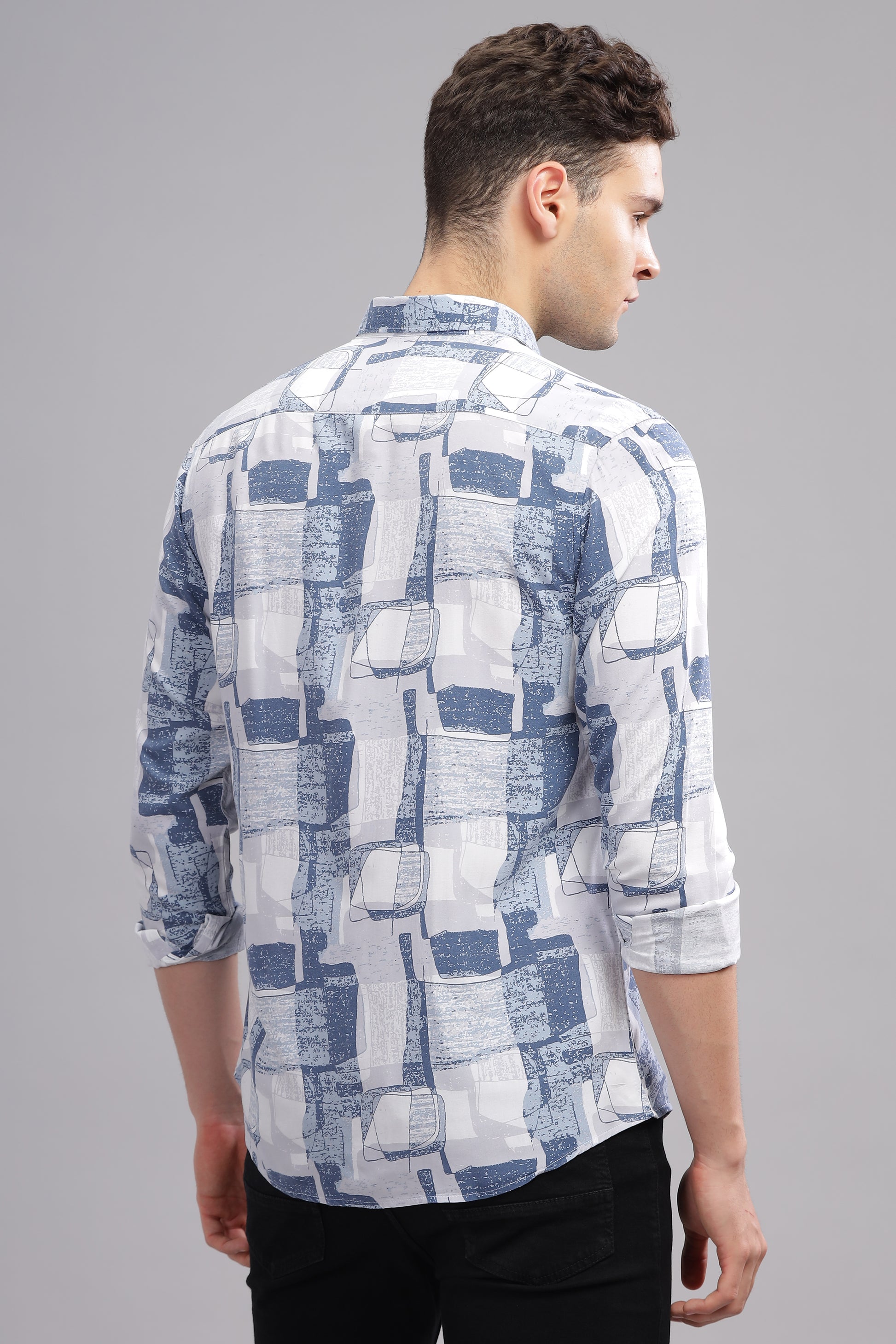 White and Blue Vibrant Rayon Stylish Printed Shirts for Men