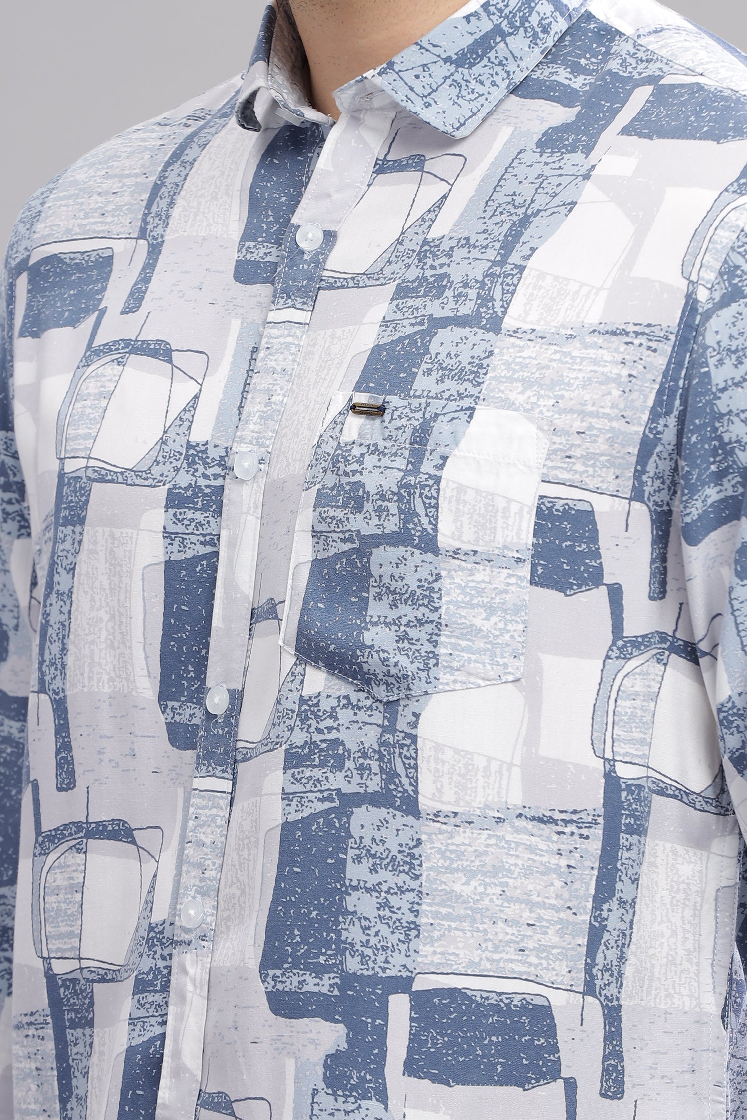 White and Blue Vibrant Rayon Stylish Printed Shirts for Men