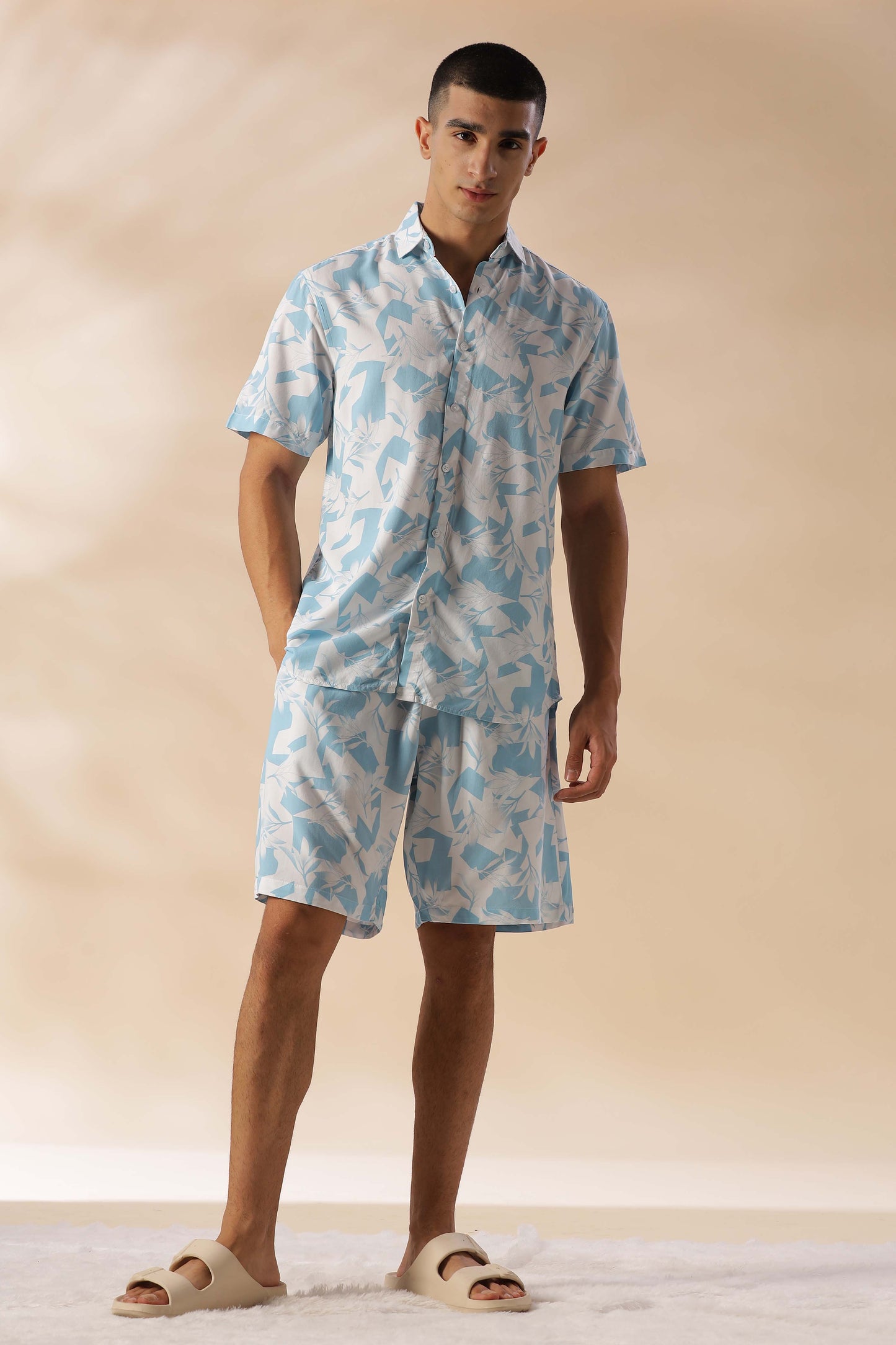 Argentina Cadet Blue Floral Co Ord Set for Men 