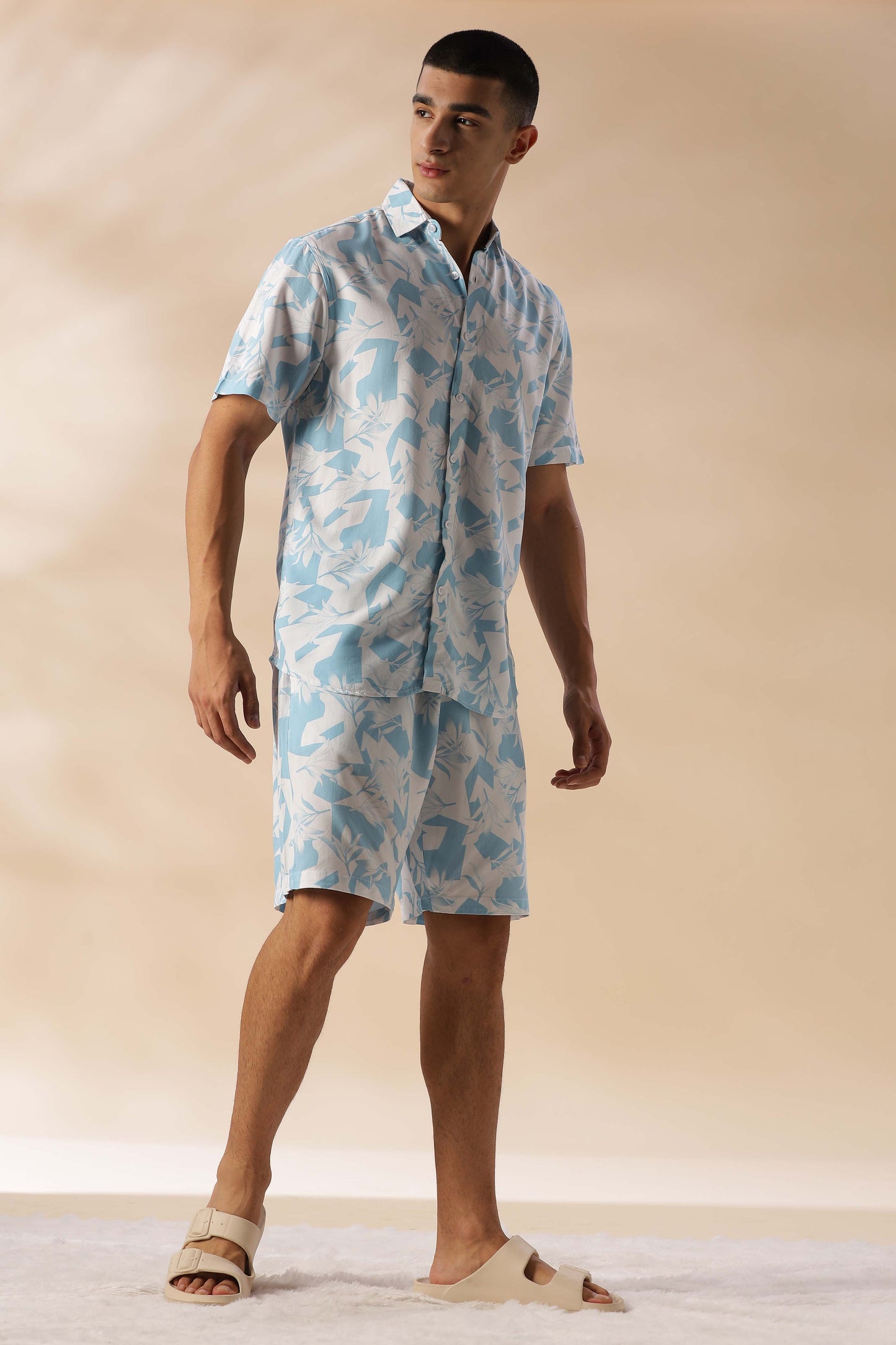 Argentina Cadet Blue Floral Co Ord Set for Men 