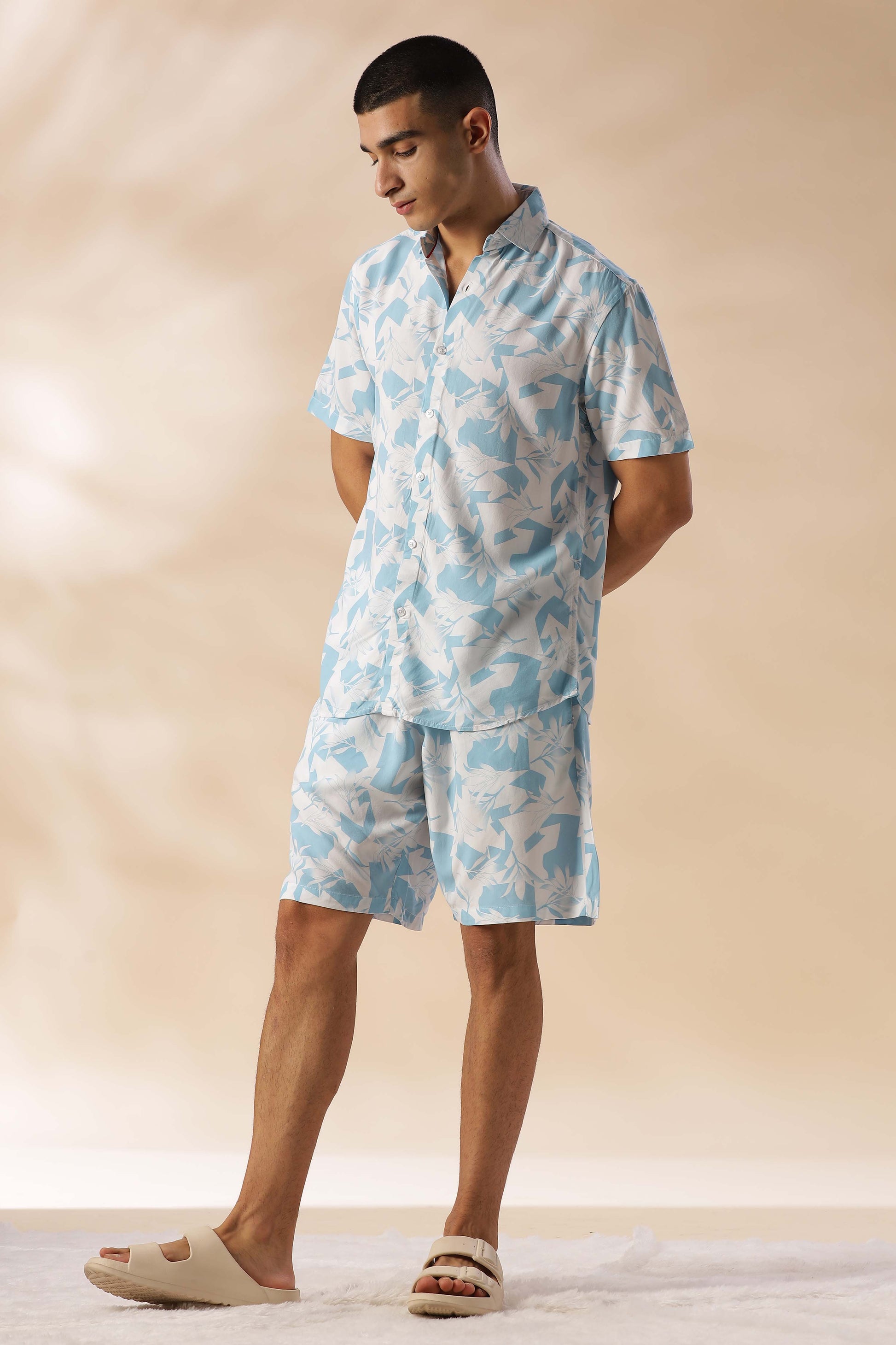 Argentina Cadet Blue Floral Co Ord Set for Men 